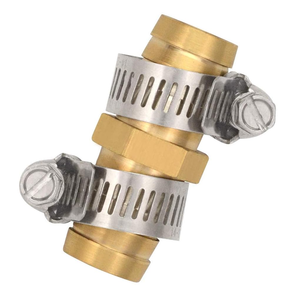 5 Pack 5/8 Inch Brass Garden Hose Repair Mender Connectors with Stainless Steel Clamps - Leakproof Water Hose Fittings for Outdoor Faucet, Sprinkler & Irrigation System