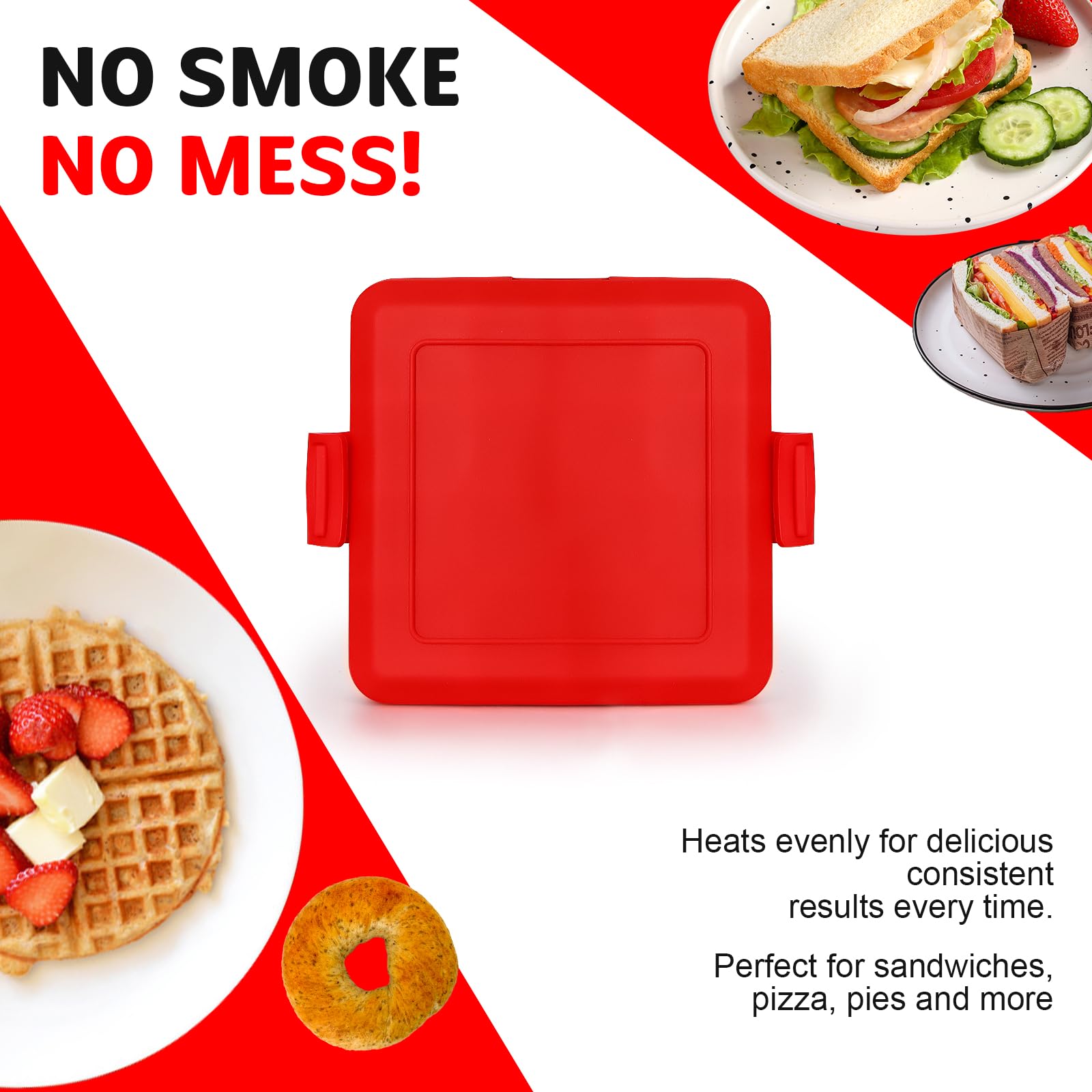 Microwave Toastie Sandwich Maker - Quick & Easy Grilled Cheese & Breakfast Toaster - Compact & Portable for Dorms, Office & Small Kitchens - Dishwasher Safe & Space-Saving Design (Red)