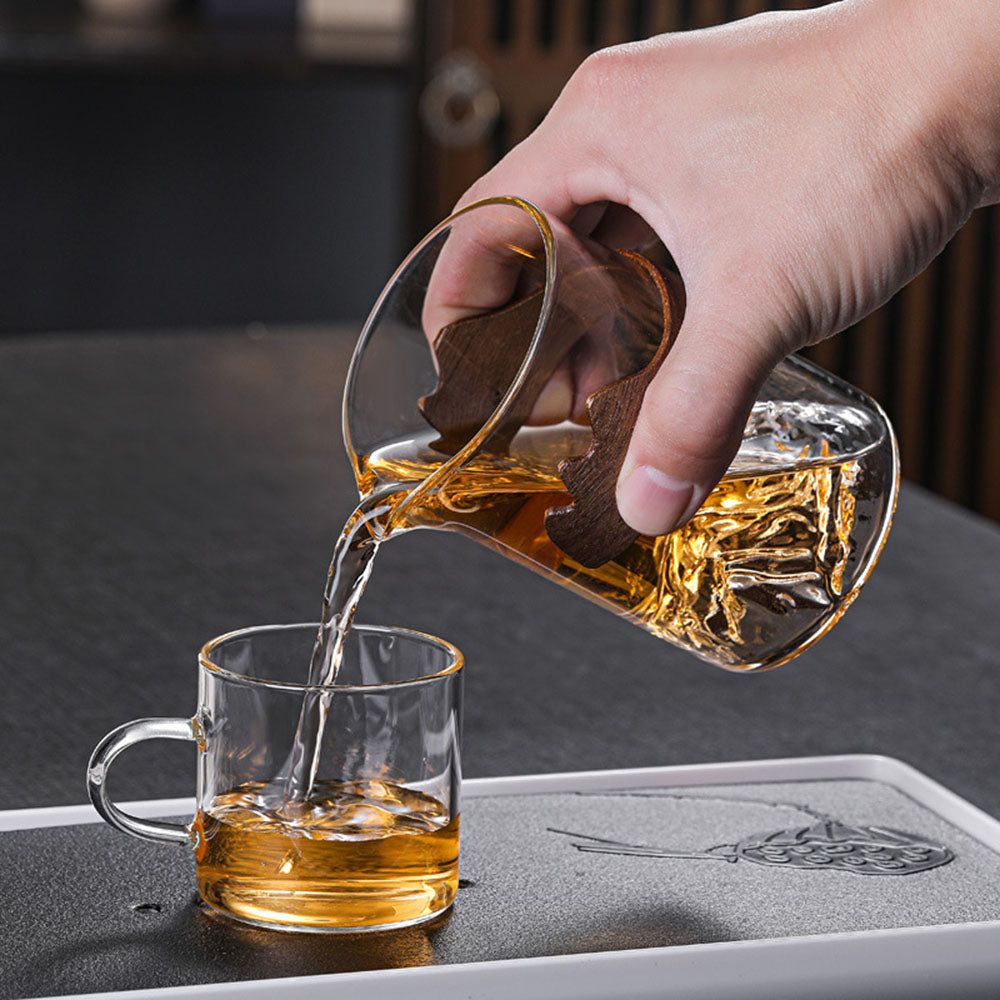 Premium Mountain Glass Fair Cup with Natural Bamboo Handle - Perfect for Tea, Coffee & Hot Beverages at Home, Office or Outdoor Camping