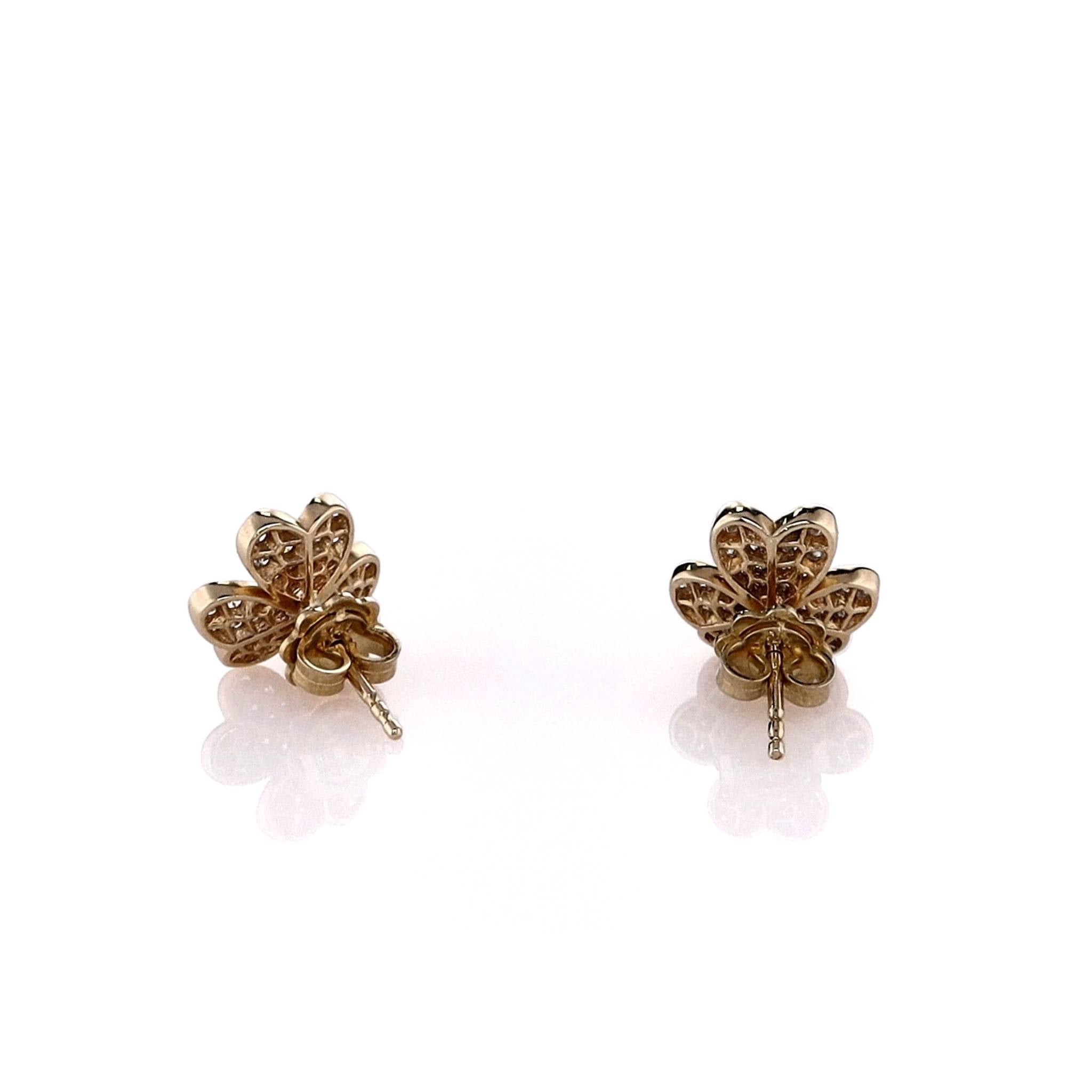14K Yellow Gold Floral Clover Pave Stud Earrings for Women - Dainty Four Leaf Clover Earrings with Sparkling Cubic Zirconia - Perfect Gift for Birthday, Anniversary & Everyday Wear