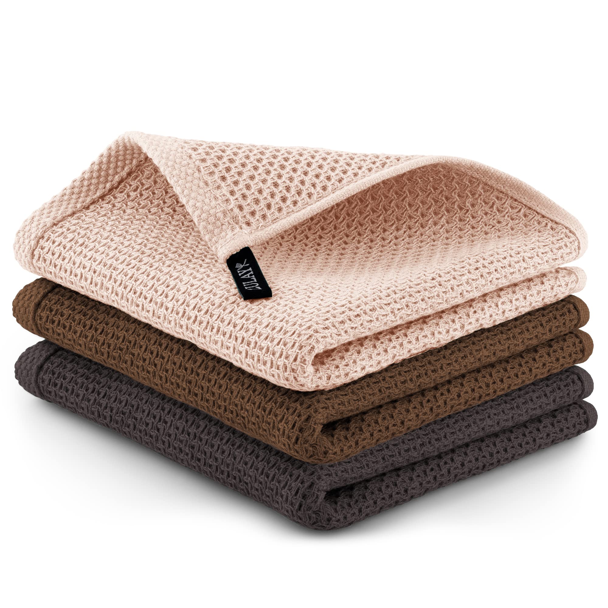 Zulay Premium 100% Cotton Waffle Weave Kitchen Towels - 3 Pack Super Absorbent Dish Cloths (12x12