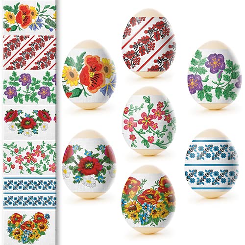 Ukrainian Thermo Heat Shrink Sleeve Easter Egg Wraps - Pysanka Decoration Kit for 7 Eggs (Vyshyvanka Design) - Perfect for Easter Crafts, DIY Decorations, and Ukrainian Cultural Celebrations