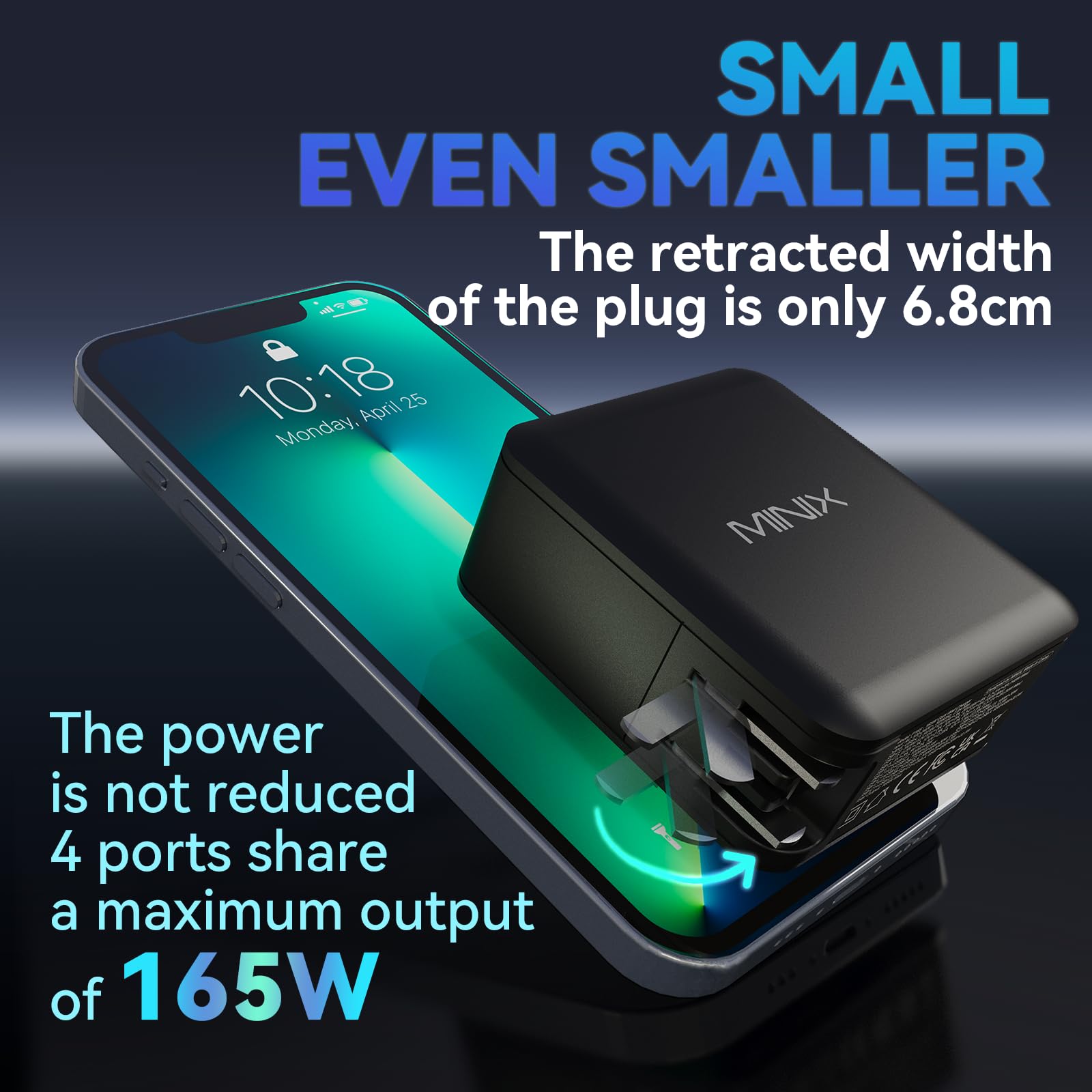 MINIX 165W USB C GaN II Fast Charger PD3.1 (140W Max) - 4-Port Wall Charging Station for MacBook Pro, iPad Air, iPhone 15/14/13 Pro Max, Galaxy S24 Ultra | Perfect for Home, Office & Travel Charging Needs