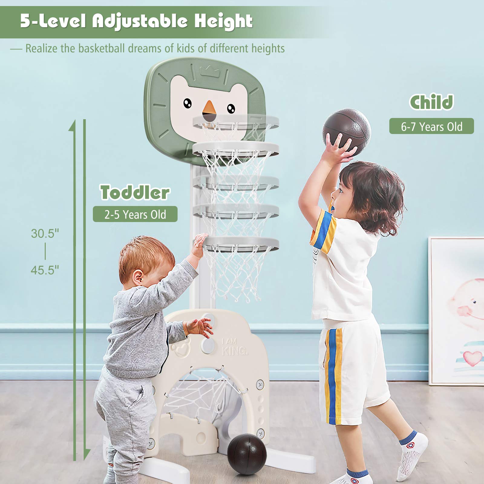 Costzon Adjustable Kids Basketball Hoop - 5 Height Levels for Indoor/Outdoor Play - Perfect Sports Gift for Toddlers