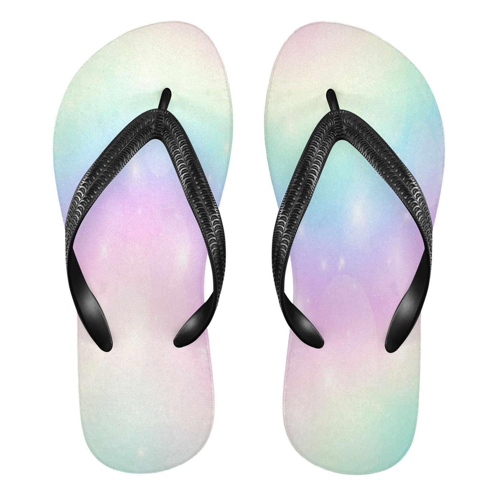 **Pastel Rainbow Women's Flip Flops – Comfortable Non-Slip Beach Sandals for Summer, Shower & Casual Wear | Lightweight Thong Slippers for Pool, Vacation & Outdoor Activities**