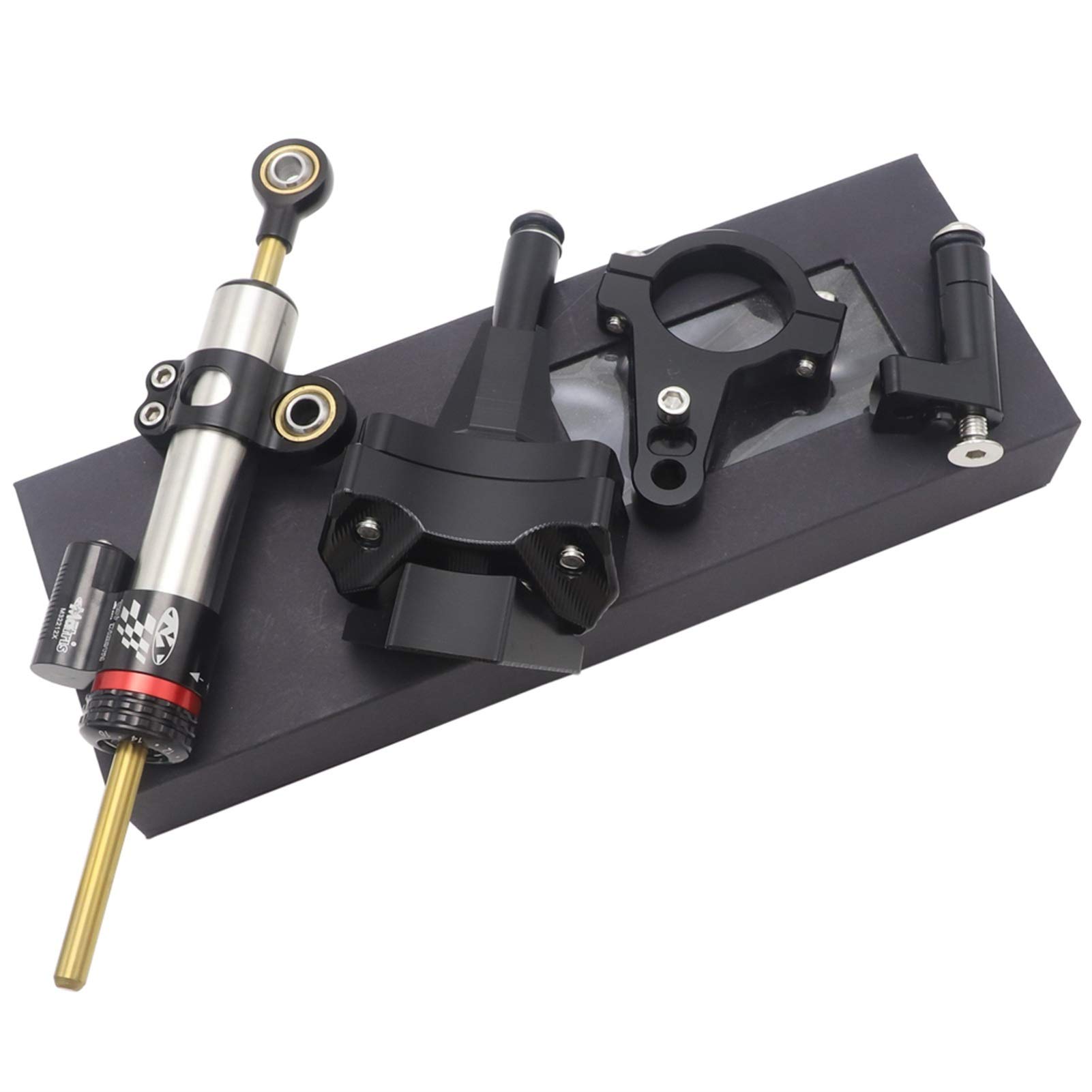 High-Quality CNC Aluminum Motorcycle Steering Damper Stabilizer Kit - Safety Control for Kawasaki Ninja 400, Z400, ZX-4R, ZX4R - Red Mounting Set | Perfect for Track Racing and Street Riding