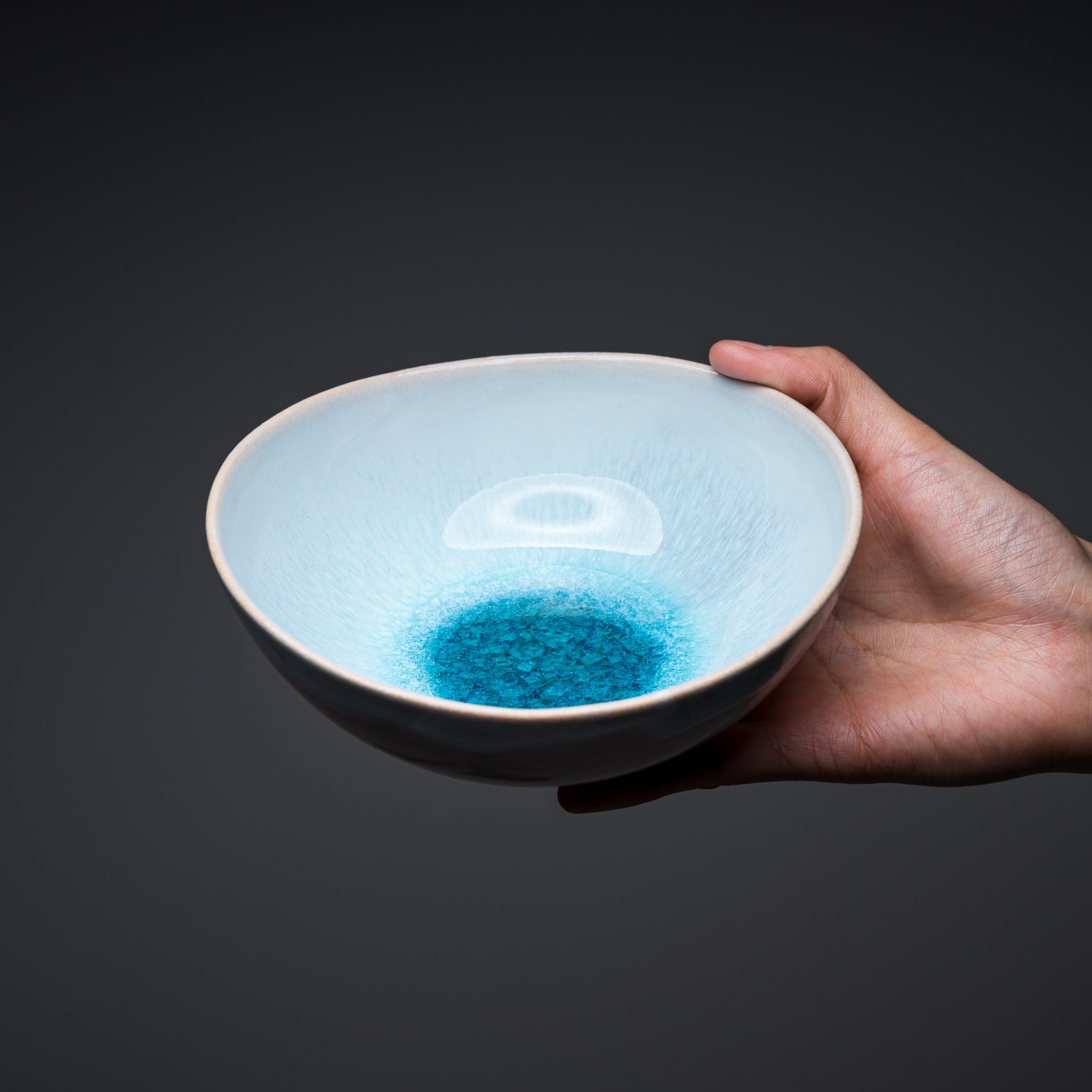 Tenryu Kiln Hagi Ware Japanese Ceramic Salad Bowl - 15cm Sky Blue Handcrafted Pottery for Sushi, Pasta & Fruit Serving - Elegant Dining & Home Decor