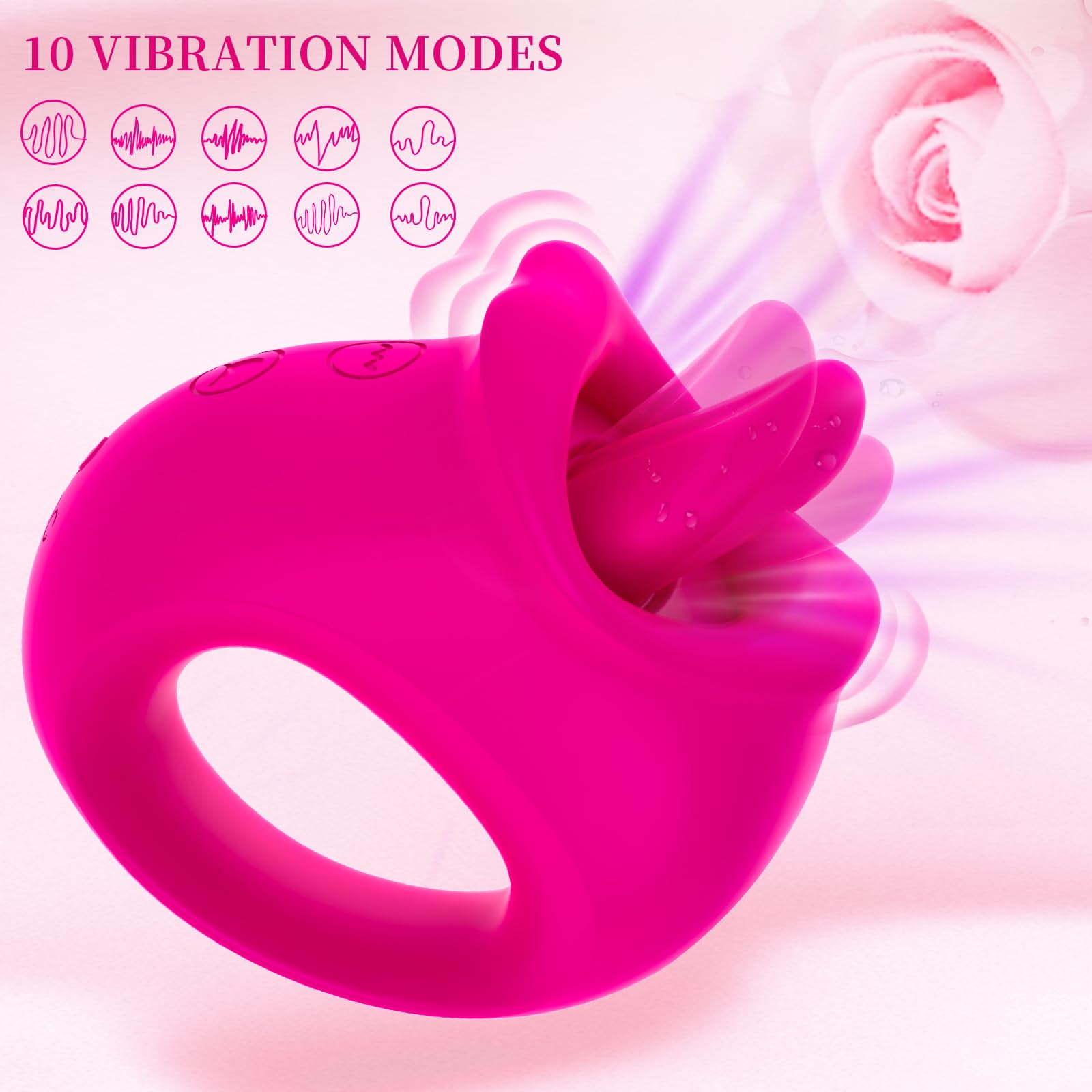 Premium Rose Clitoral Stimulator for Women - 10 Vibration Modes & 2-in-1 Tongue Licking Function | Adult Sex Toy for Couples & Solo Play | Discreet Gift for Her | Bedroom Accessories & Romantic Nights (Rose Red)