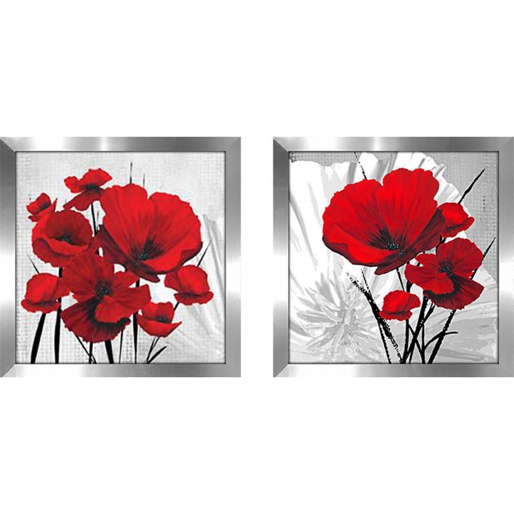 Big Red Poppies Wall Art Set of 2 - Matching Canvas Prints for Living Room, Bedroom & Office Decor