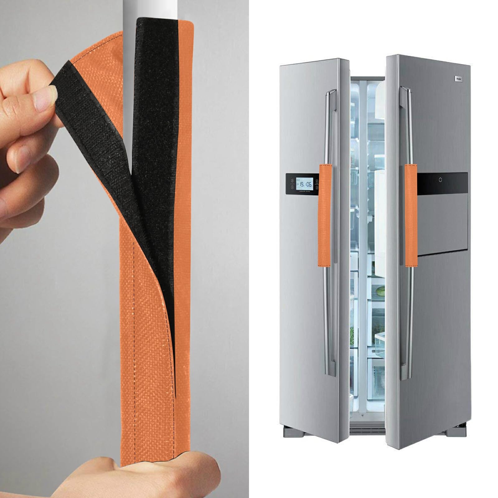 KLL Orange Refrigerator Door Handle Covers (2-Pack) - Dishwasher Safe, Universal Fit for Microwave, Cabinet & Appliance Handles - Soft Protective Covers for Kitchen Hygiene & Grip - Perfect for Home, Restaurant & Office Use
