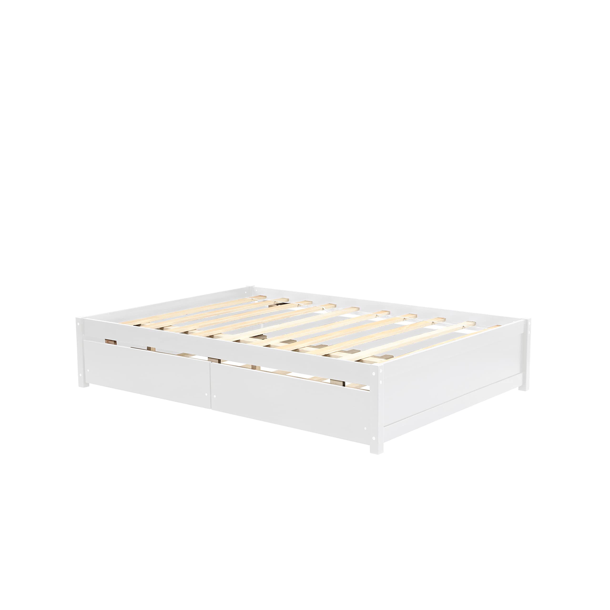 Bellemave White Wood Platform Bed Frame with Trundle and Storage Drawers - Full Size Captain Bed for Kids, Teens & Adults - Perfect for Small Spaces, Guest Rooms & Dormitories