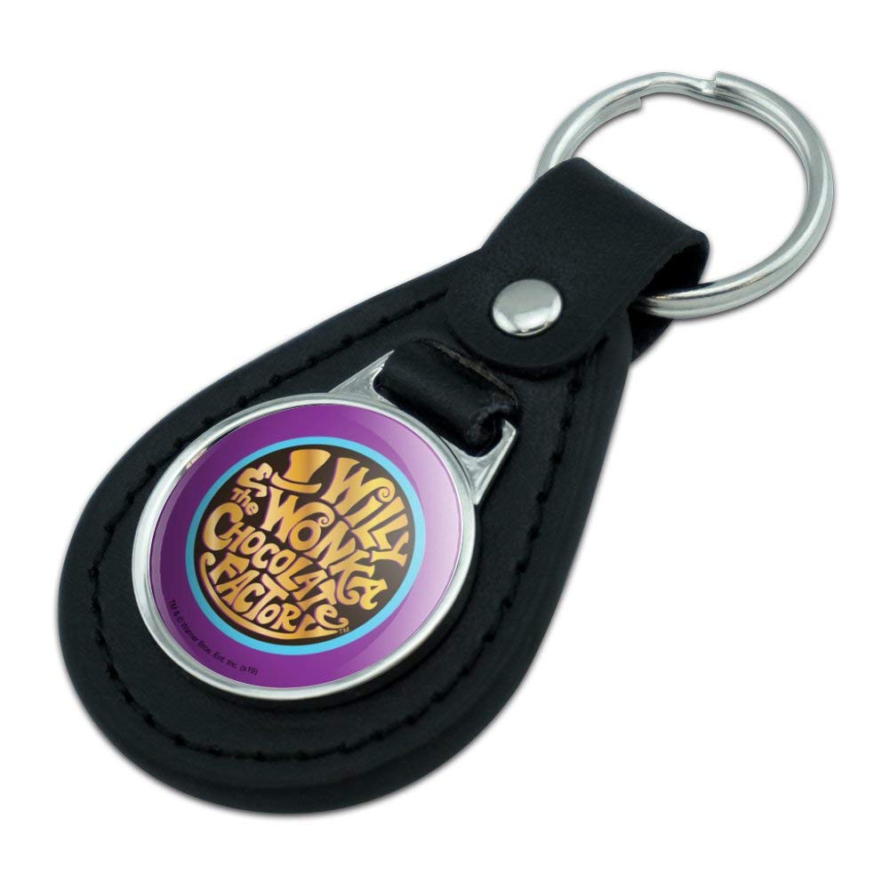 GRAPHICS & MORE Black Leather Willy Wonka and the Chocolate Factory Logo Keychain - Movie Memorabilia Gift for Fans, Collectors & Chocolate Lovers (Perfect for Key Rings, Backpacks, Gifts & Fan Merchandise)