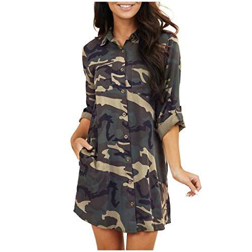 Women's Camouflage Print Long Sleeve Casual Dress with Pockets - Comfortable V-Neck Blouse for Everyday Wear, Outdoor Activities & Fashion Street Style