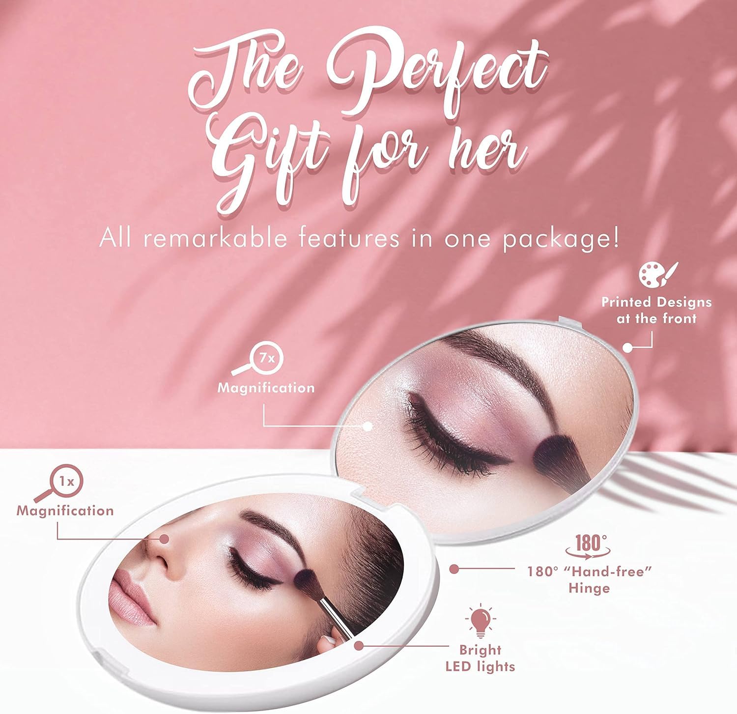 Compact Travel Mirror with Light - 7X Magnification, 5