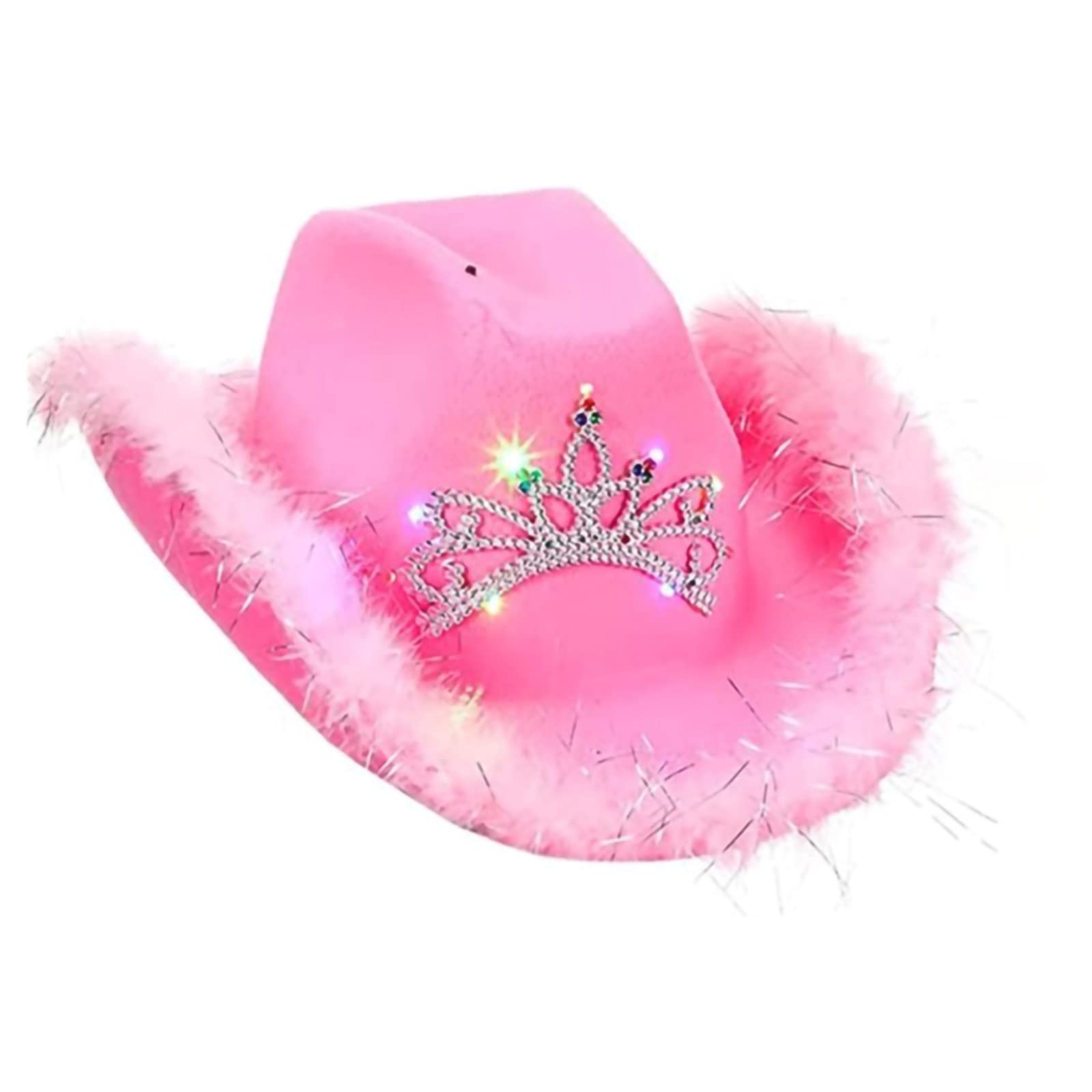 Stylish Women's Cowboy Hat with Shiny Rhinestone Decorations - Fashionable Pink Western Hat for Costume Parties, Festivals & Outdoor Events (Fluffy Trim, Perfect for Halloween, Rodeo & Country Music Concerts)