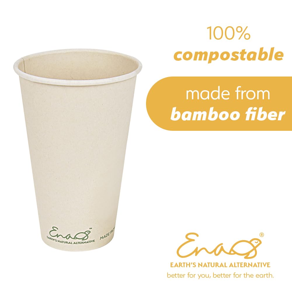 Eco-Friendly 16oz Compostable Coffee Cups [80 Pack] - 100% Biodegradable Bamboo Paper Cups for Hot & Cold Drinks | Sustainable Party Cups, Natural Unbleached by Earth's Natural Alternative | Perfect for Office, Cafes, Picnics & Eco-Conscious Events