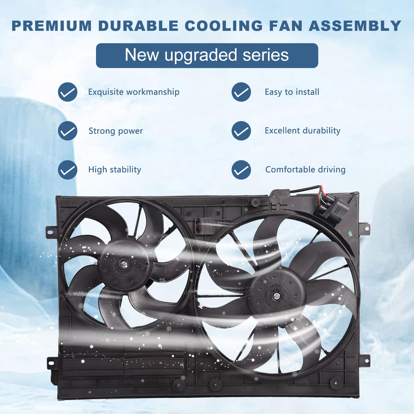 Bapmic 1K0959455ET Front Radiator Fan Assembly Compatible with Volkswagen Jetta Golf Eos Passat 2005-2018 - Replacement Cooling Fan for Engine Overheating Protection & AC Performance