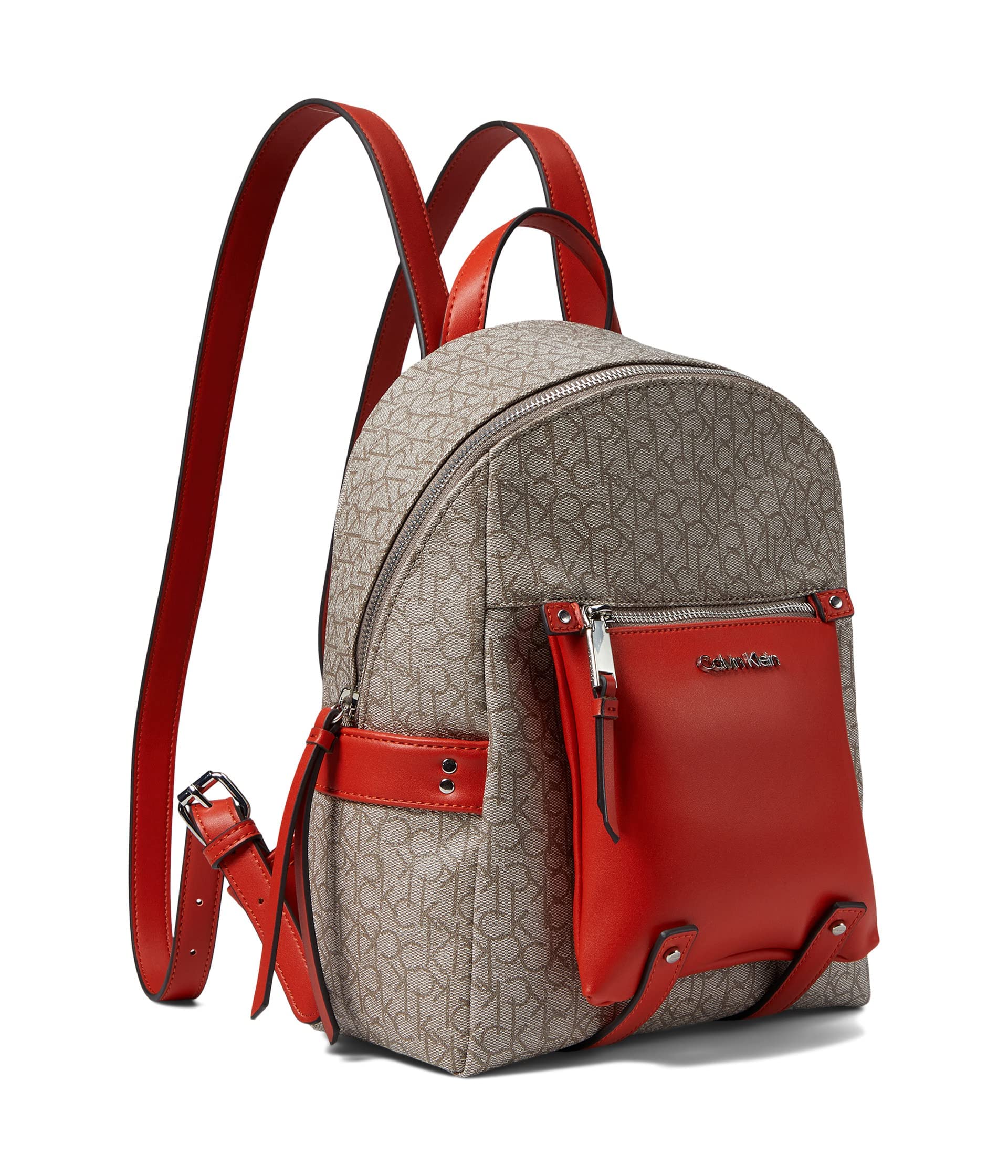 Calvin Klein Maya Mini Backpack for Women - Textured Almond, Taupe & Spicy Orange - Stylish Small Backpack for Work, Travel & College | Compact Everyday Purse with Adjustable Straps