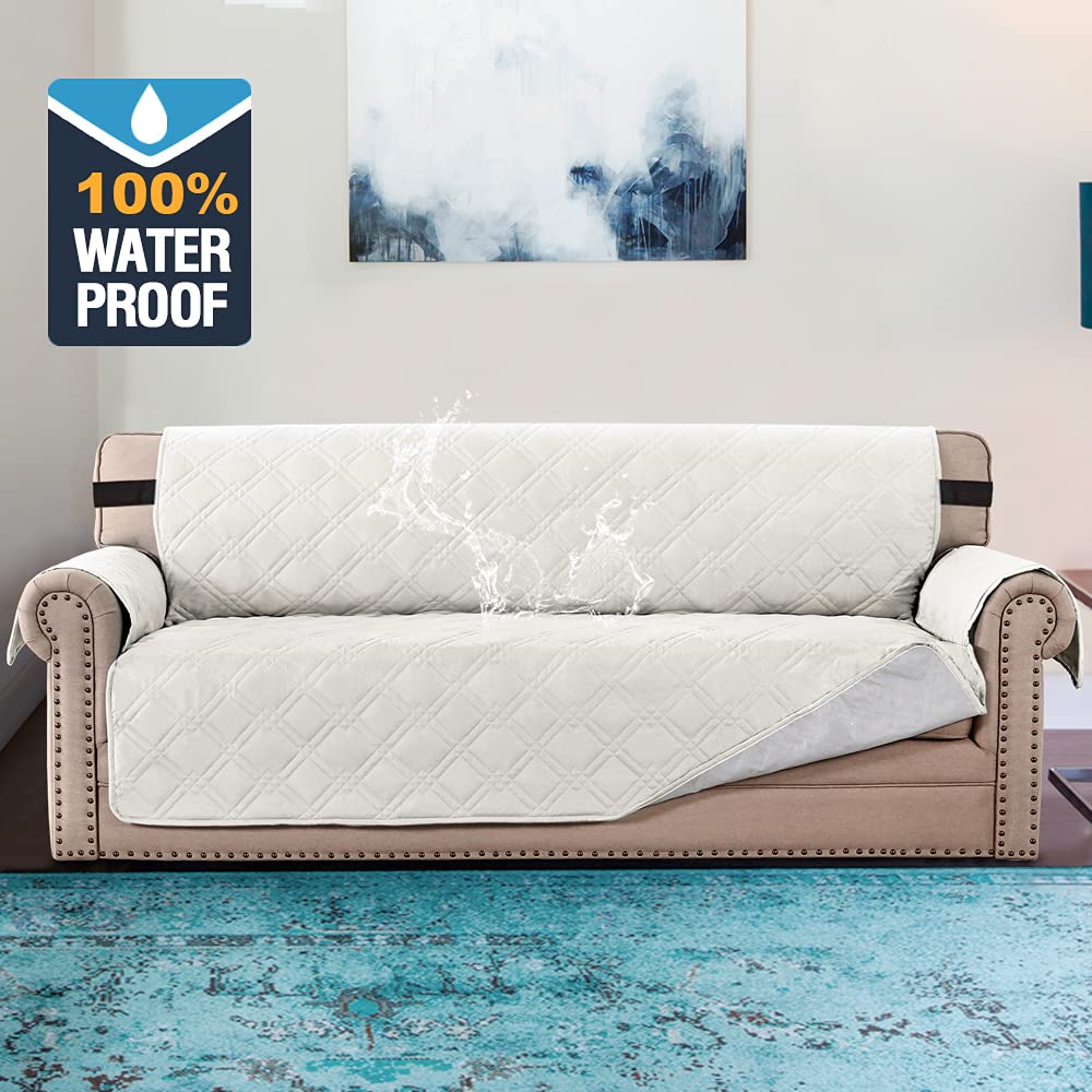 H.VERSAILTEX 100% Waterproof Washable Sofa Slipcover - Non-Slip Couch Cover for 3 Cushion Sectional, Furniture Protector with Anti-Slip Silicone Backing - Perfect for Pet Owners (XL Size, Off White) | Great for Living Room, Family Room & Pet-Friendly Homes