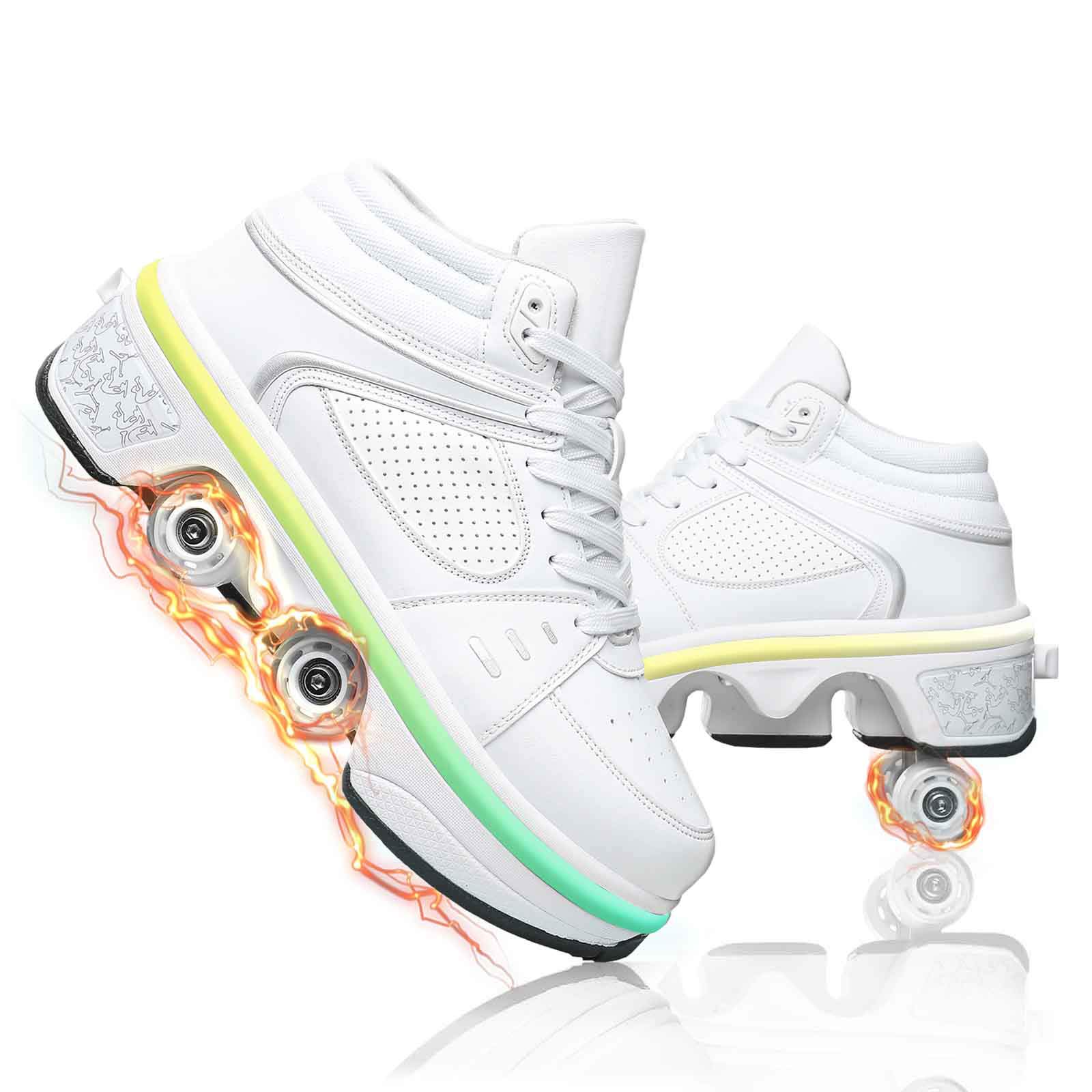 Retractable Roller Skates Shoes for Women & Men - Convertible Parkour Shoes with Wheels for Boys & Girls | Perfect for Outdoor Skating, Commuting & Fitness