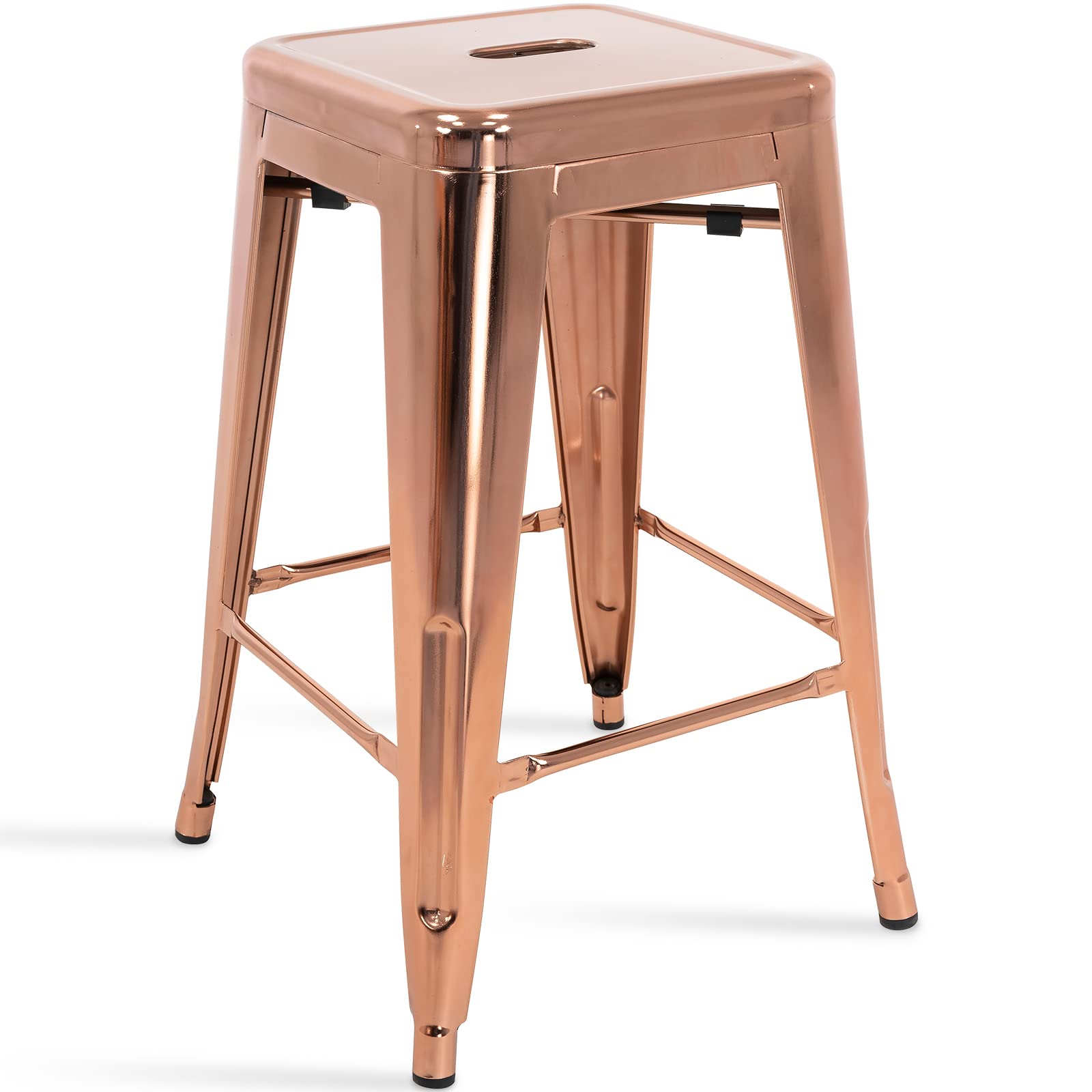 24 Inch Metal Bar Stools Set of 4 - Counter Height Backless Bar Chairs for Kitchen, Dining & Patio - Indoor/Outdoor Use - Modern Rose Gold Stools for Home & Commercial Spaces