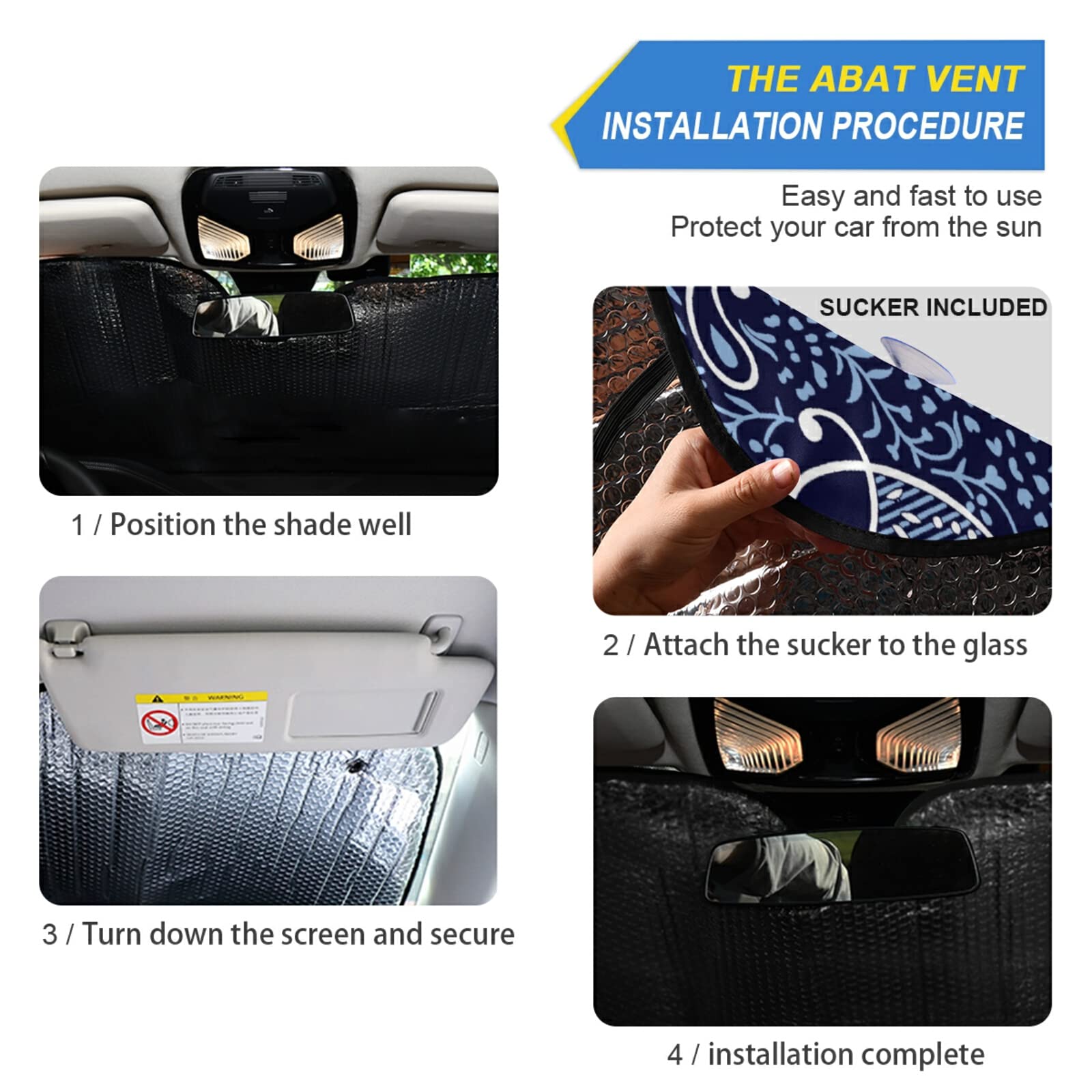 Foldable Car Windshield Sun Shade - Traditional Paisley Design Sun Visor for Sedan & Hatchback | UV Protection & Heat Shield for Parking | Perfect for Summer & Road Trips