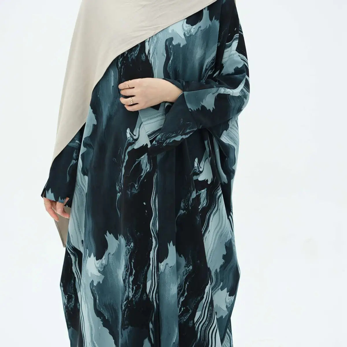 Urgarment Women's Printed Chiffon Open Front Cardigan Abaya Dress #25982 - Perfect for Prayer, Modest Fashion & Special Occasions