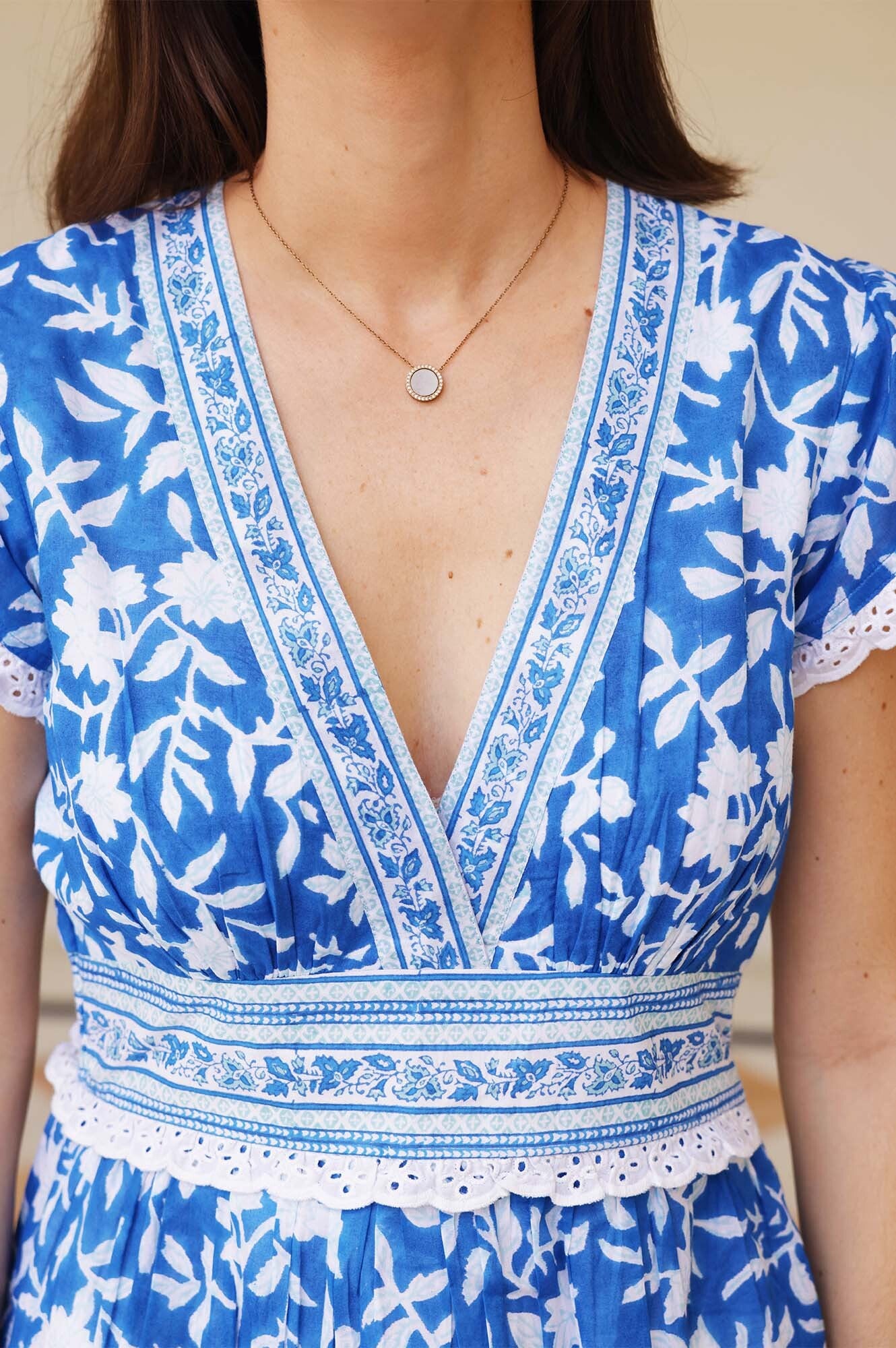 Pippa Block Print Mini Dress - Japanese Flower Cobalt Blue Summer Dress for Women | Perfect for Beach Vacation, Date Night & Casual Outings