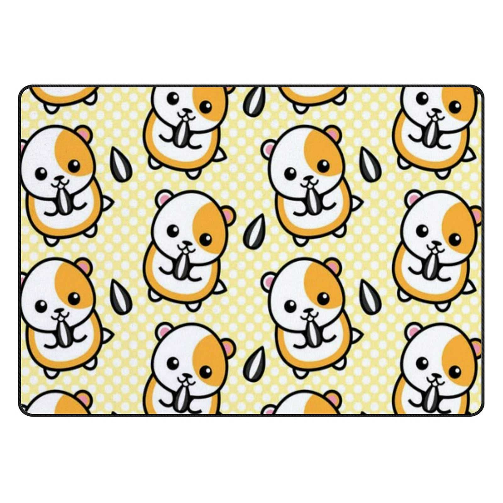 Soft Foam Non-Slip Washable Area Rug - Cute Hamster & Sunflower Seeds Design - 36x24 Inch Kitchen Bath Mat for Indoor/Outdoor Home Decor - Perfect for Living Room, Bedroom, Nursery & Pet Areas