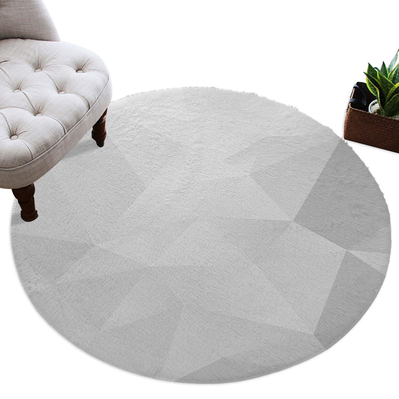 Ultra Soft 5ft Round Area Rug - Geometric Triangle Grey Fluffy Shag Absorbent Water Circle Carpet | Non-Slip Nursery Rug for Living Room, Dining Room, Bedroom | Modern Ombre Home Decor for Cozy Spaces & Kids Play Areas