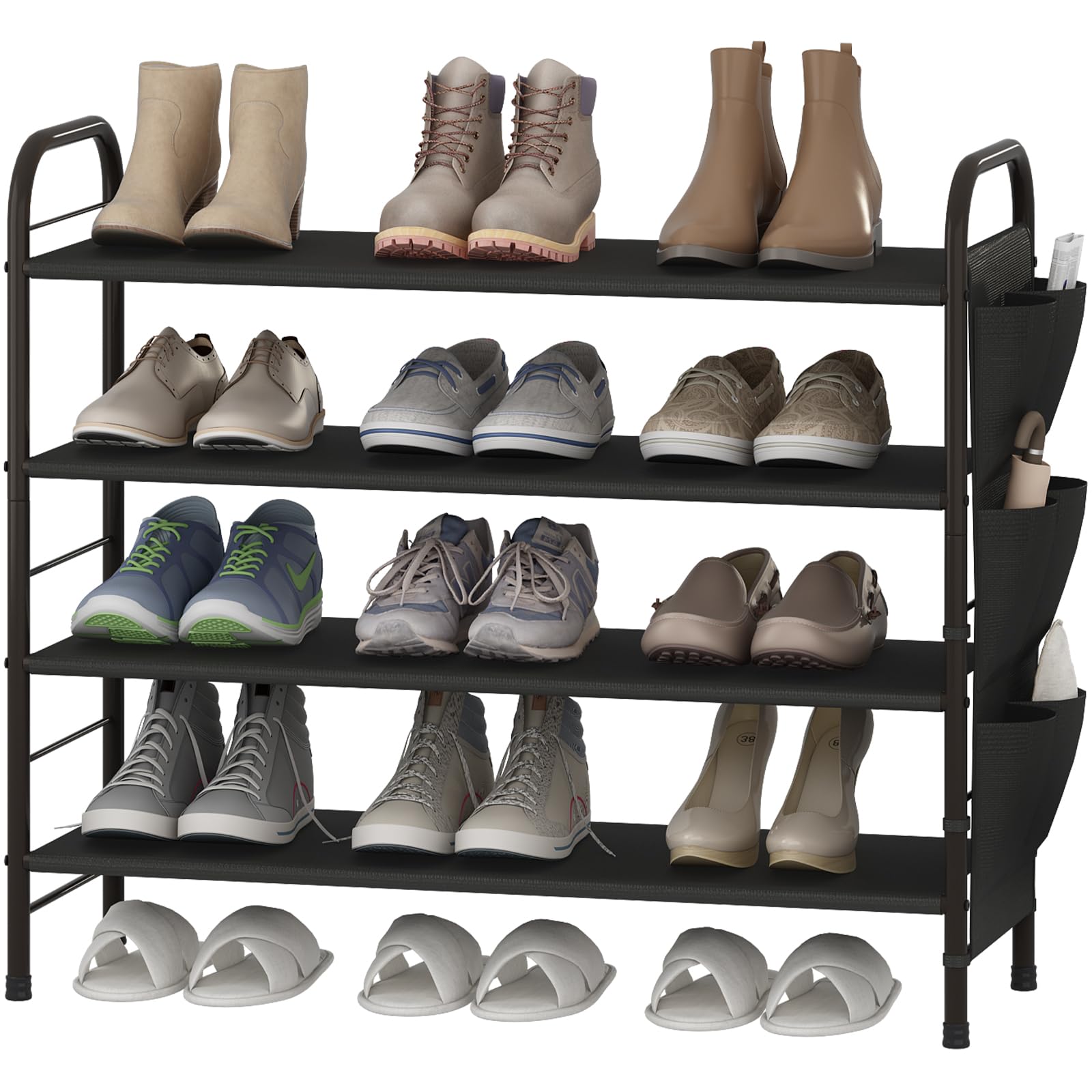 4-Tier Metal Shoe Rack Organizer - Free Standing Shoe Storage Shelf in Bronze | Perfect for Entryway, Closet & Bedroom Organization