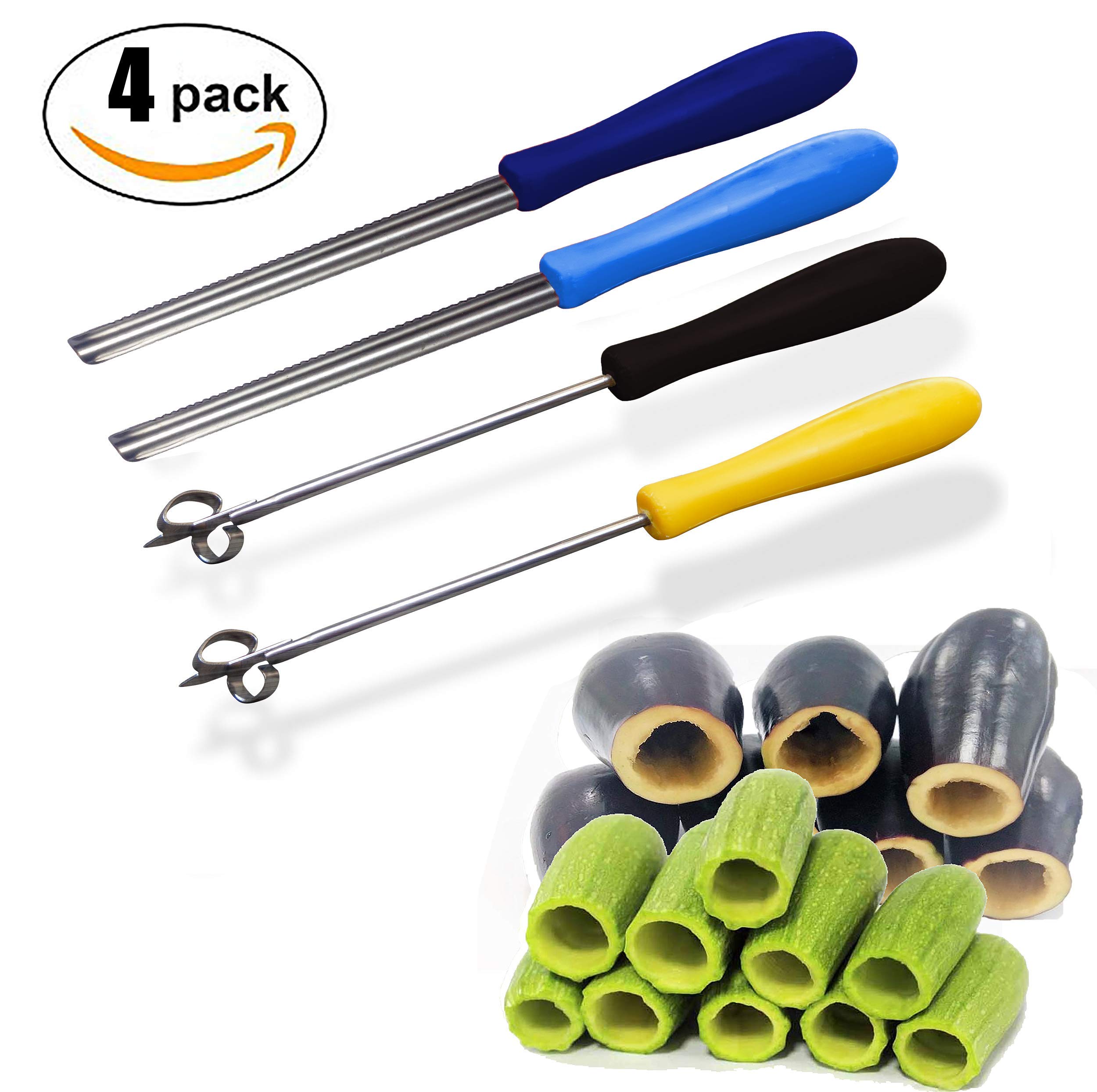 4-Piece Stainless Steel Zucchini Squash Cucumber Corer - Vegetable Seed Remover Tool for Eggplant & Stuffed Veggies - 10