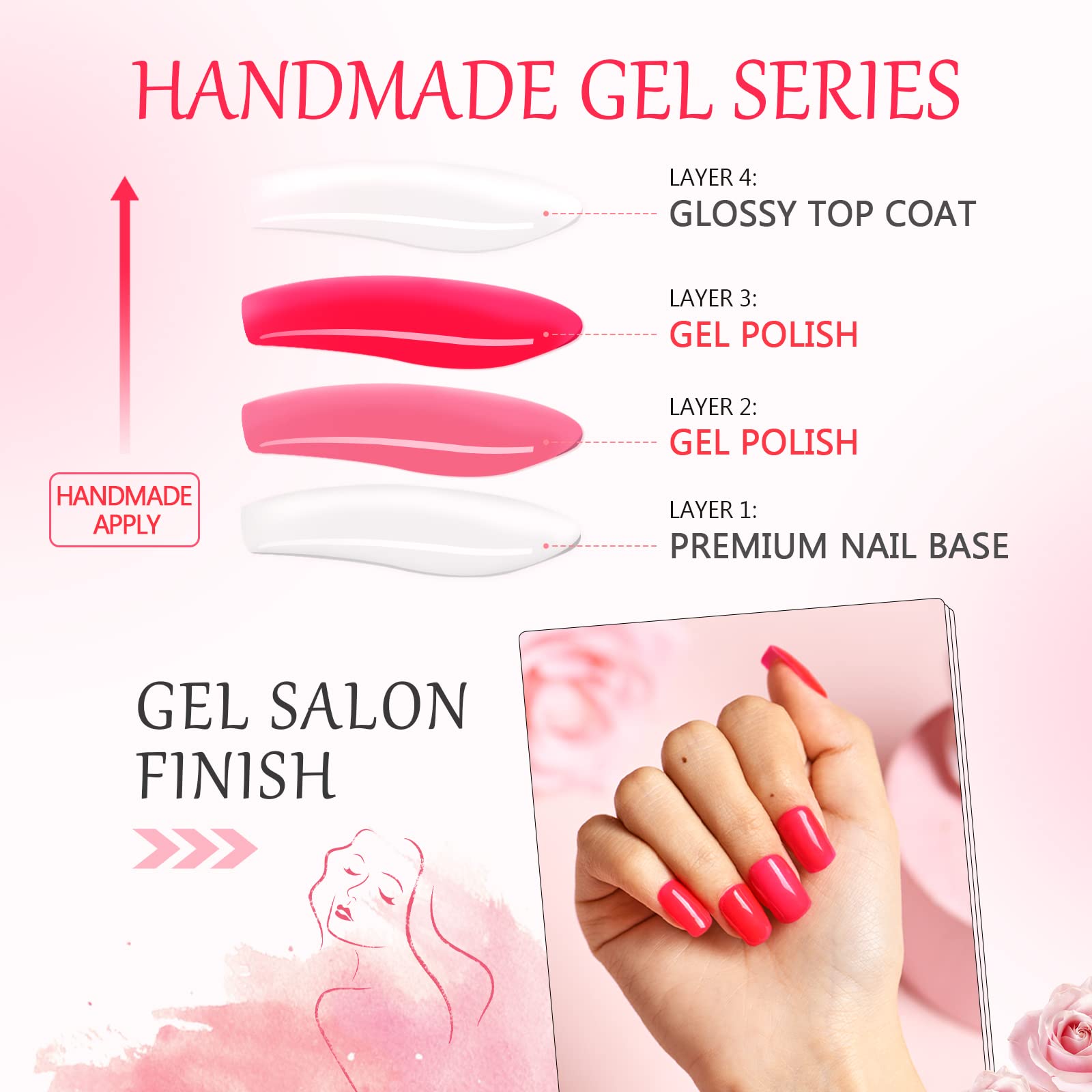 Glamermaid Short Press on Nails - Handmade Hot Pink Fake Nails with Medium Square Shape & UV Jelly Finish | Reusable Acrylic False Nail Kit with Glue for Women | Perfect for Parties, Weddings & Everyday Wear