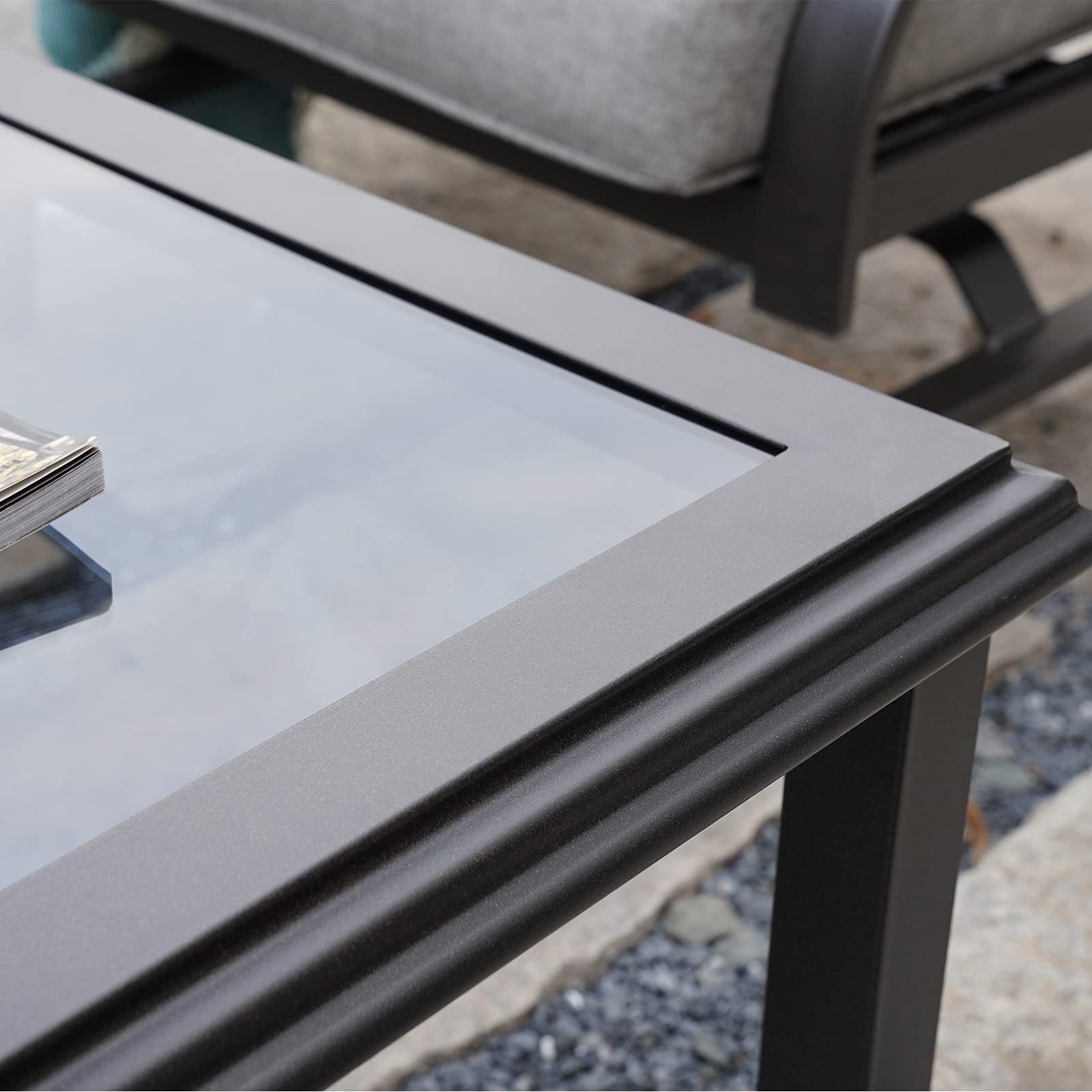 Premium Outdoor Glass Coffee Table - Tempered Glass Top, Durable Patio Garden Furniture for Conversation & Relaxation - Perfect for Backyard, Poolside & Terrace Use