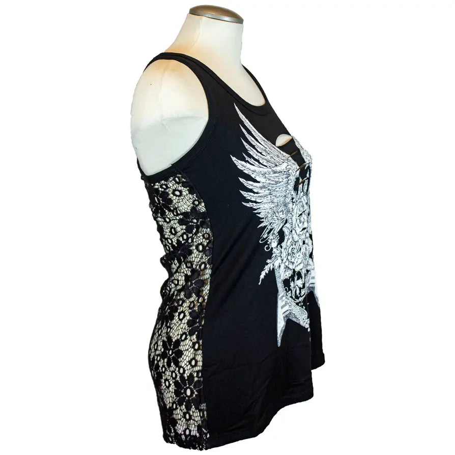 Liberty Wear Women's Sexy Cut Out Lace Back Tank Top - Summer Sleeveless Casual Blouse for Date Night & Beach Outfits