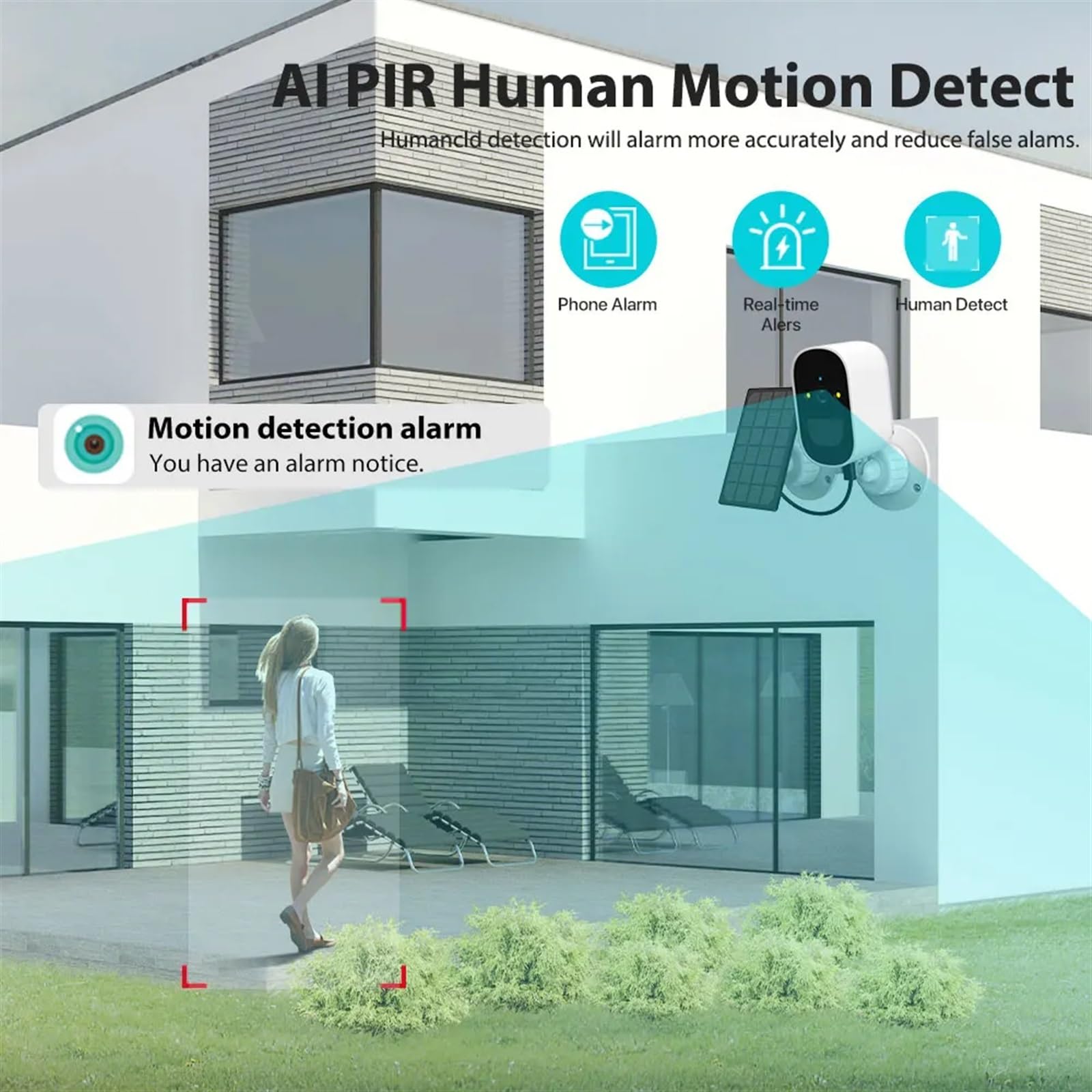 Solar Powered Wireless Outdoor Security Camera 1080P HD with PIR Human Detection - 32GB Storage for Home & Business Surveillance - Ideal for Backyard, Garage & Perimeter Monitoring