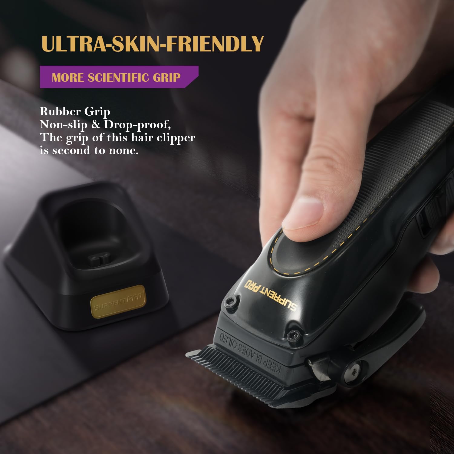 SUPRENT PRO Professional Hair Clippers for Men - Cordless Hair Trimmer with High Torque Brushless Motor & Detachable Blades - Barber Clipper Set with Charging Stand - Perfect for Home Haircuts, Salon Styling & Beard Grooming - Premium Gift Kit for Men