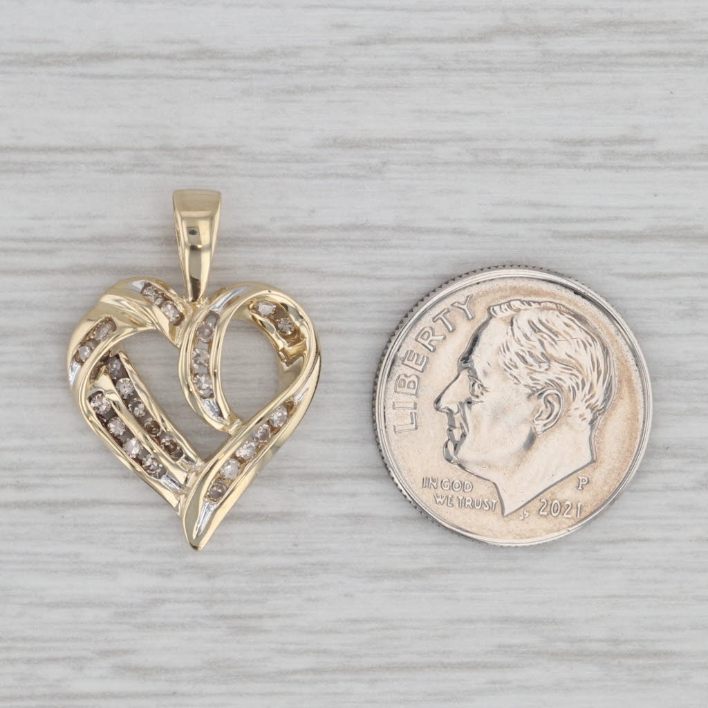 0.23ctw Champagne Diamond Open Heart Pendant Necklace - 10k Yellow Gold Jewelry for Women - Perfect Gift for Anniversary, Valentine's Day & Special Occasions