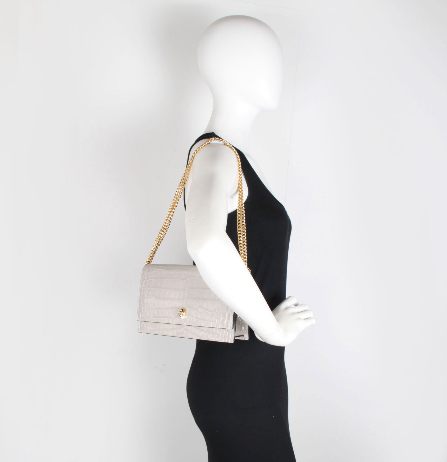 Skull Print Medium Crossbody Bag in Faded Grey - Fashionable Crocodile Embossed Leather Purse for Women | Perfect for Casual Outings, Travel, and Everyday Use