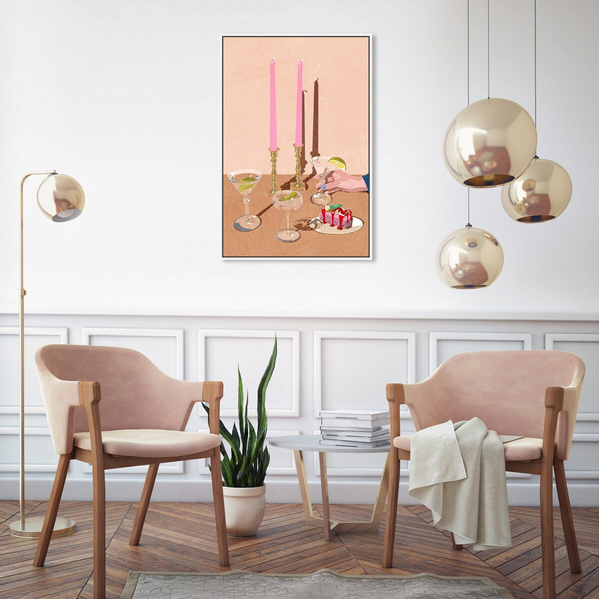 Elegant Pink Framed Canvas Wall Art Print - Modern Dessert & Drink Theme for Dining Room Decor | Perfect for Kitchen, Living Room, and Home Decoration
