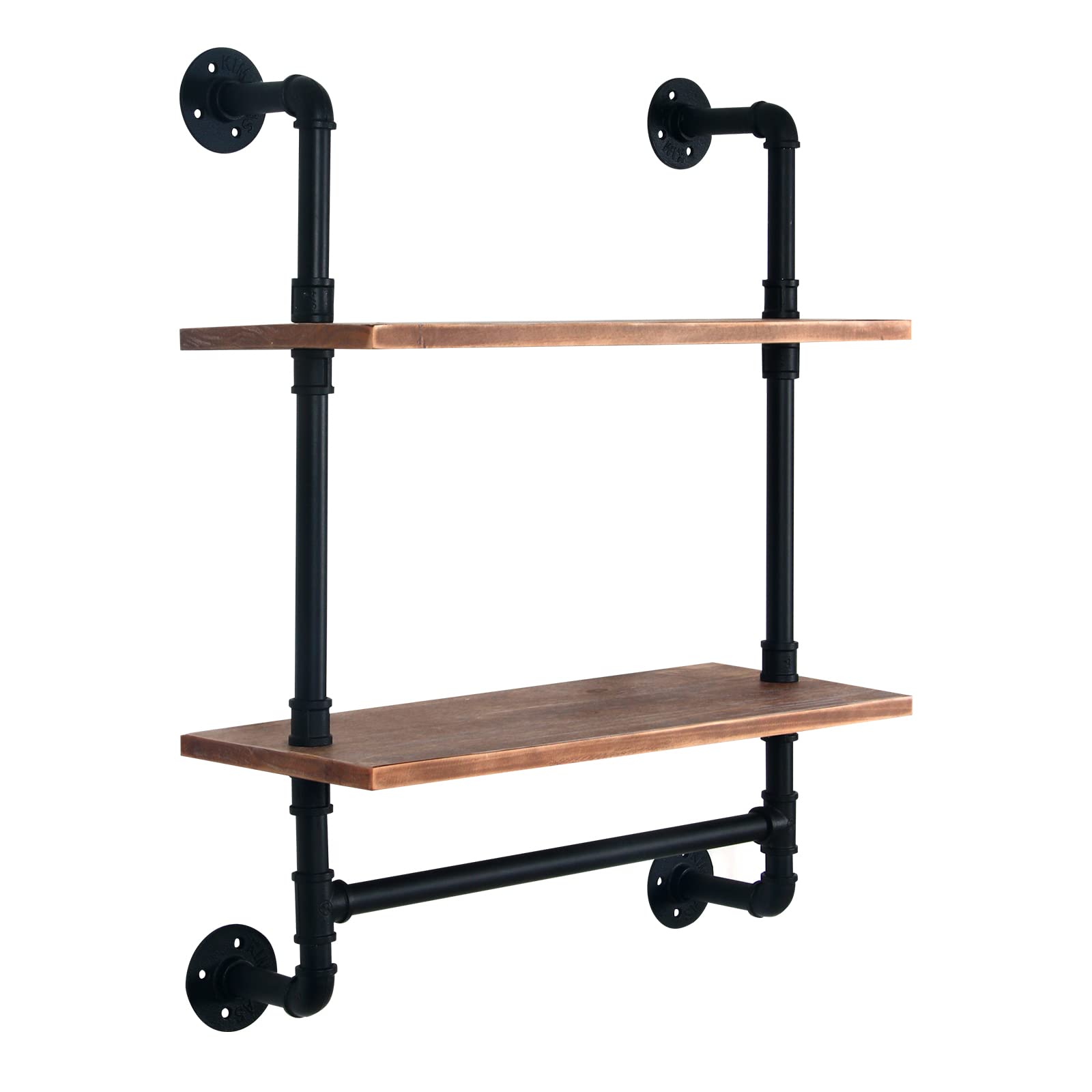 **HouseAid 24 Inch Industrial Pipe Floating Shelves with Towel Bar - Matte Black Farmhouse Vintage Style Bathroom Shelf - Wall Mounted 2-Tier Storage for Towels, Decor & Essentials**    *(Perfect for Farmhouse, Rustic, or Modern Bathrooms - Organize & Display Towels, Soaps, Candles & More!)*