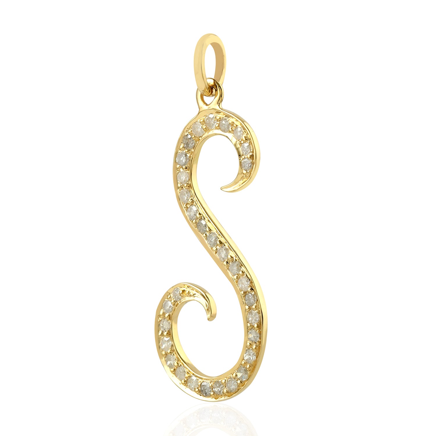 10K Yellow Gold Letter S Pendant with Handmade Pave Diamonds - Elegant Initial Necklace for Women, Perfect for Birthdays, Anniversaries & Everyday Jewelry Gifts