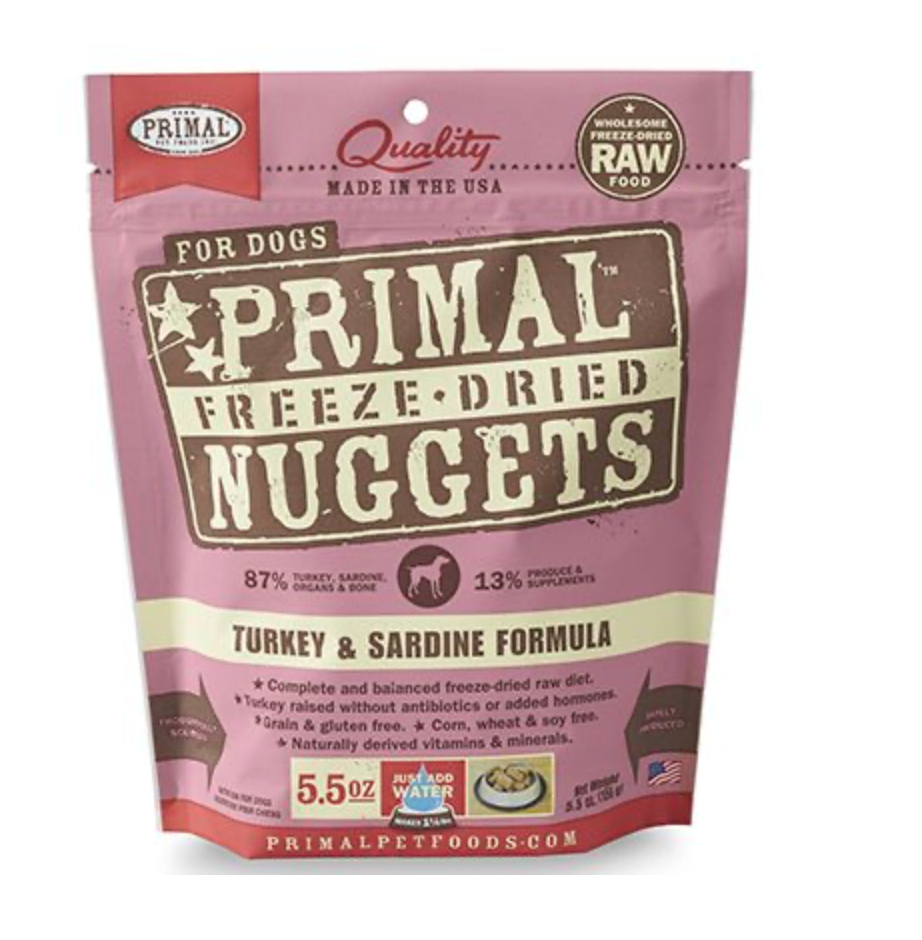 **Primal Freeze-Dried Turkey & Sardine Grain-Free Dog Food Nuggets – High-Protein, All-Natural for Puppies & Adult Dogs – Perfect for Training, Travel & Raw Feeding**