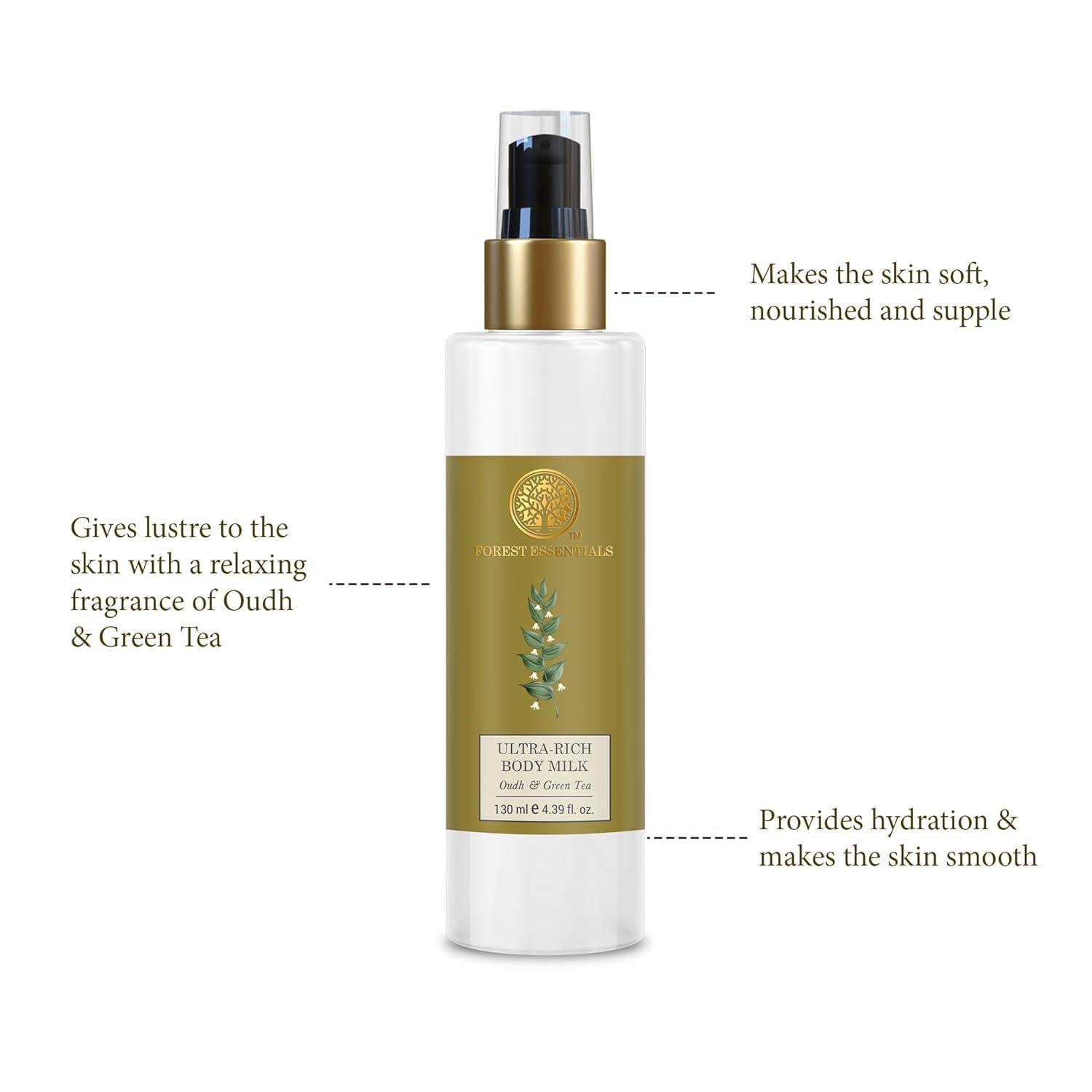 Forest Essentials Ultra-Rich Body Milk with Oudh & Green Tea - Hydrating & Nourishing Moisturizer for Dry Skin - Perfect for Daily Use & Spa Nights