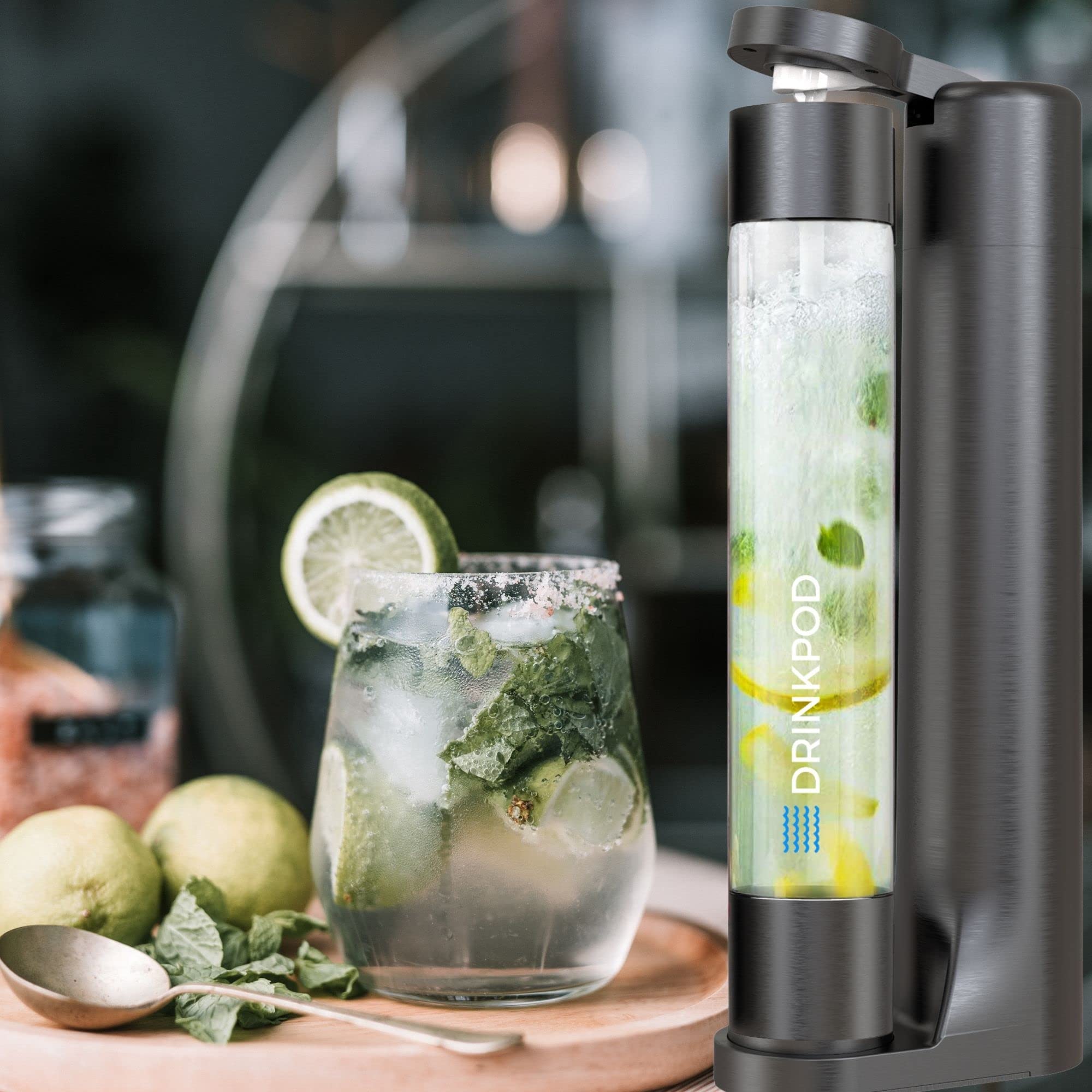 FizzPod Home Soda Maker Machine - Sparkling Water Carbonator with 3 BPA-Free Bottles & 2 Cleaning Brushes (Black) | Make Carbonated Drinks, Flavored Sparkling Water & Soda at Home | Perfect for Kitchen, Office & Party Use