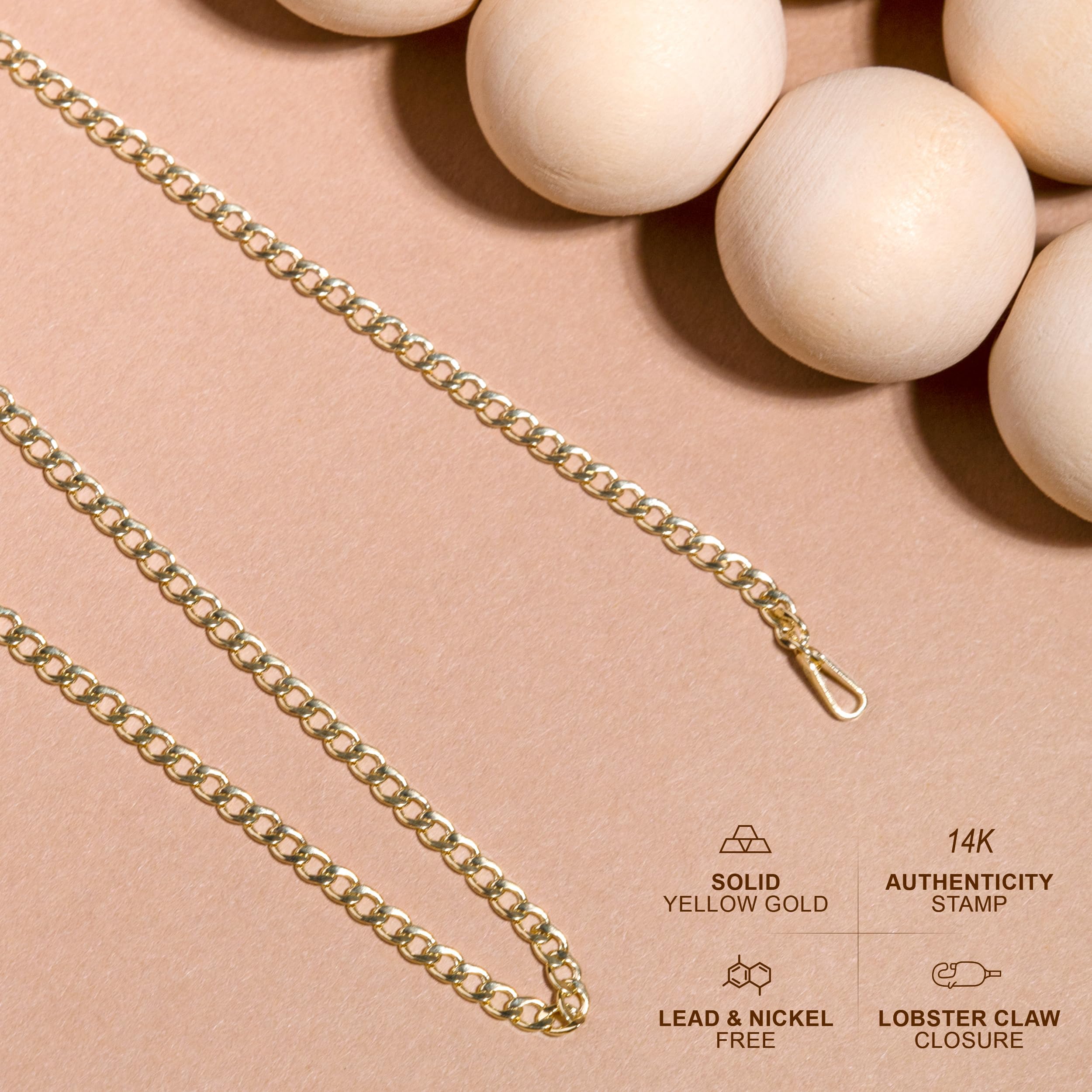 14K Gold Cuban Link Chain Necklace for Men & Women - 2.0mm Thick Curb Chain - Available in 14