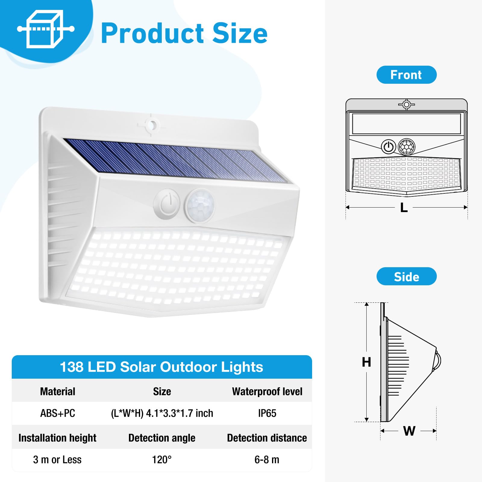 138 LED Solar Security Lights Outdoor [6 Pack] - Motion Sensor, 3 Lighting Modes, Waterproof Solar Wall Lights for Garden, Fence, Yard, Deck - Ideal for Home Security & Landscape Lighting (White)