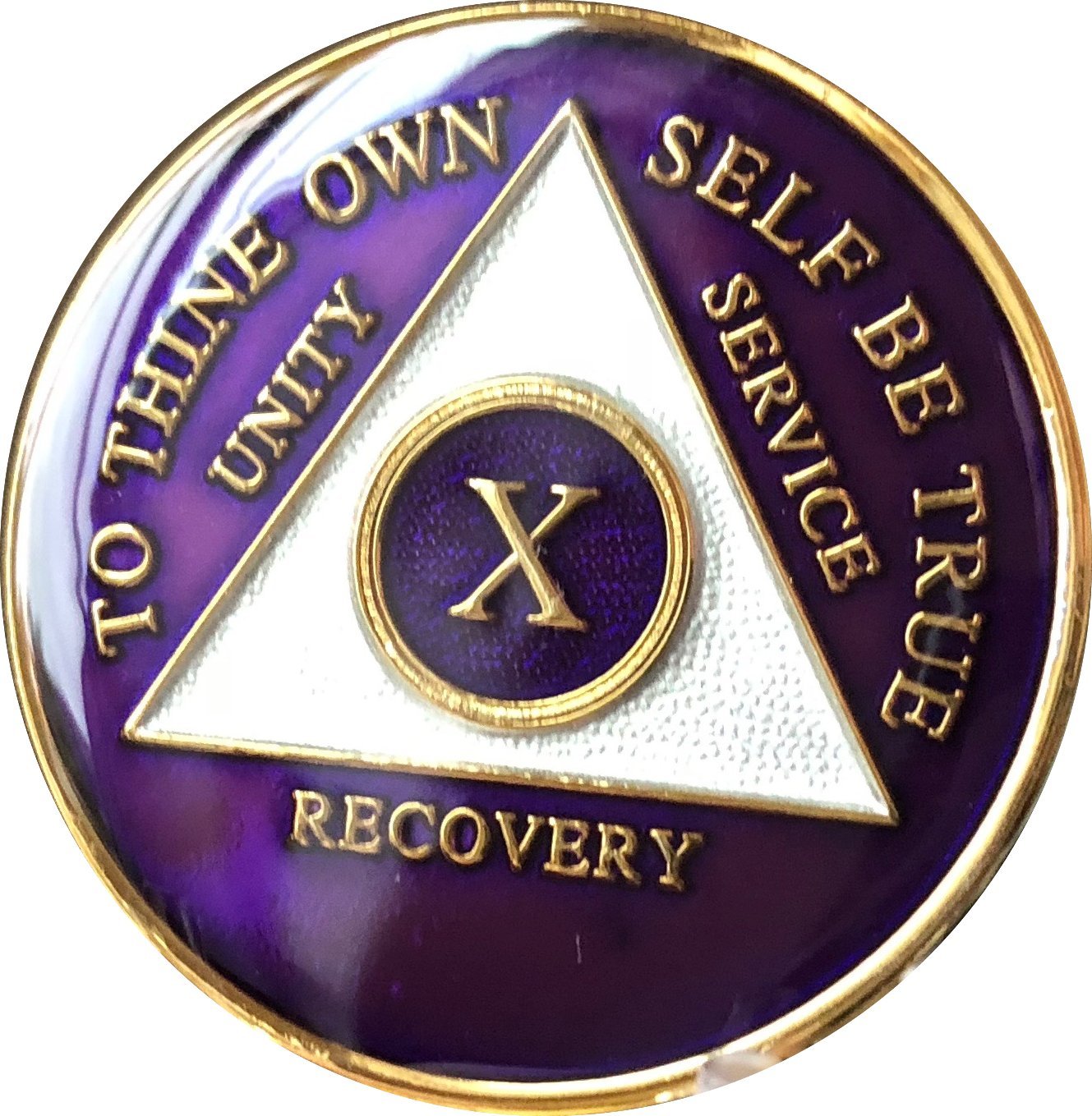 10 Year AA Medallion - Metallic Purple Tri-Plate Gold Plated Chip for Collectors, Gifts & Anniversary Celebrations | Commemorative Token for AA Milestones & Special Occasions