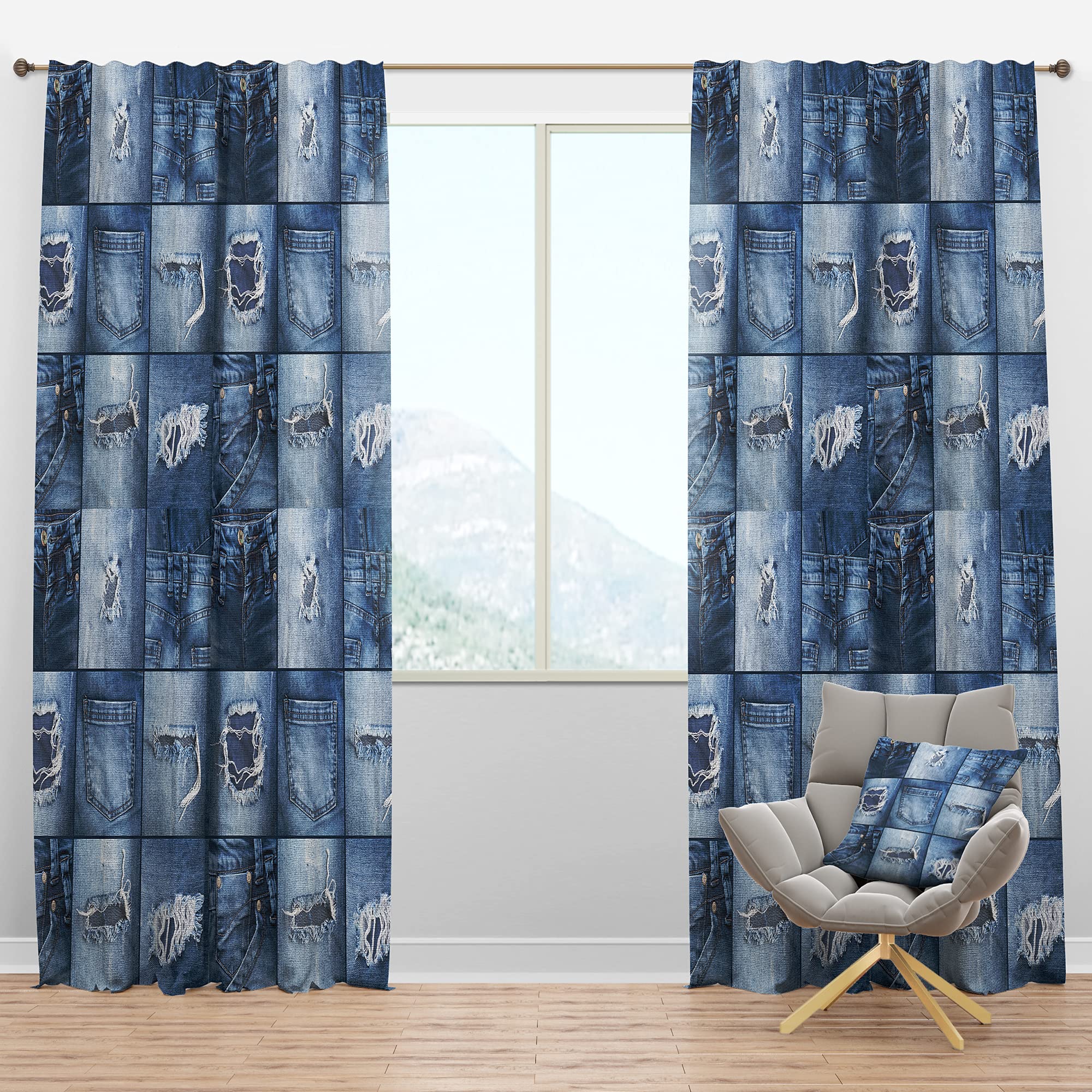 DesignQ Blackout Curtains - Thermal Insulated Single Panel (52x120 inches) - Blue Jeans Pattern for Bedroom & Living Room - Noise Reducing & Energy Saving Window Drapes for Better Sleep & Home Decor
