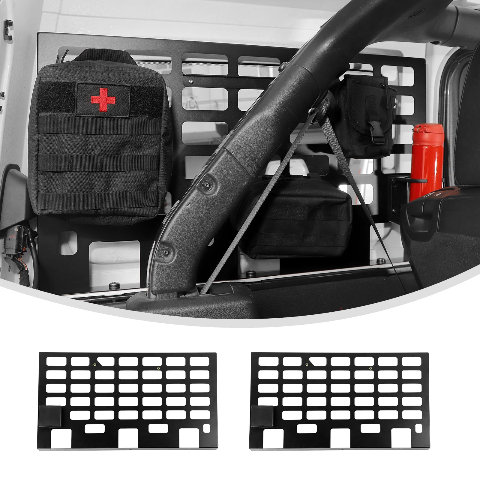 Linskip Hard Top Rear Window MOLLE Panels for 2018-2024 Jeep Wrangler JL | Side Storage Racks & Trunk Cargo Organizer | Jeep JL 4-Door Accessories (Pair, Black) | Perfect for Off-Roading, Camping & Adventure Gear Storage